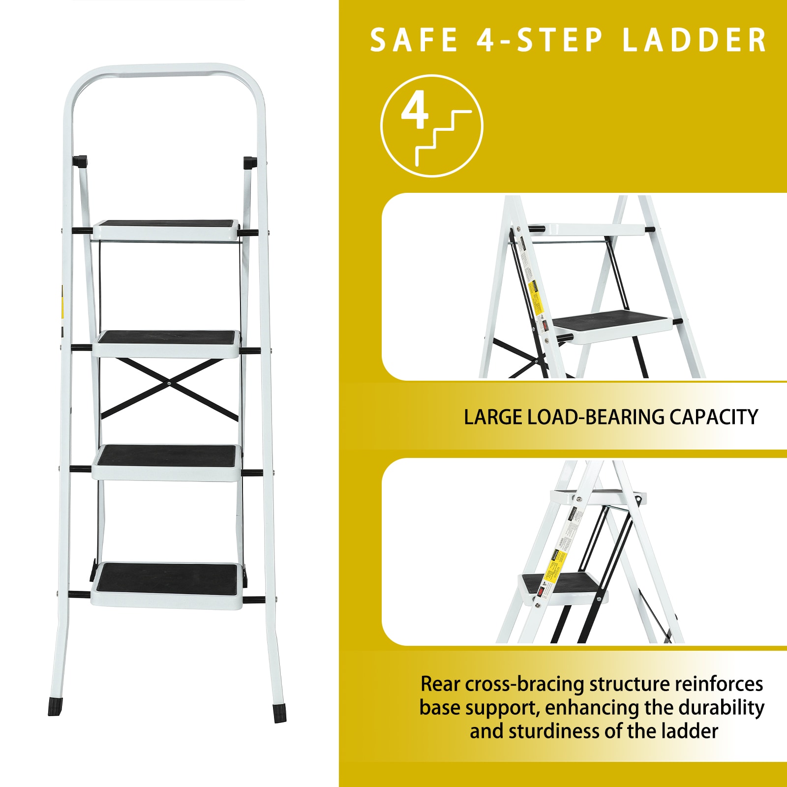 Escalonadore Plegable de Acero Blanco de 4 Peldanos con Capacidad de 330 lbs. Flynama J-V-68184