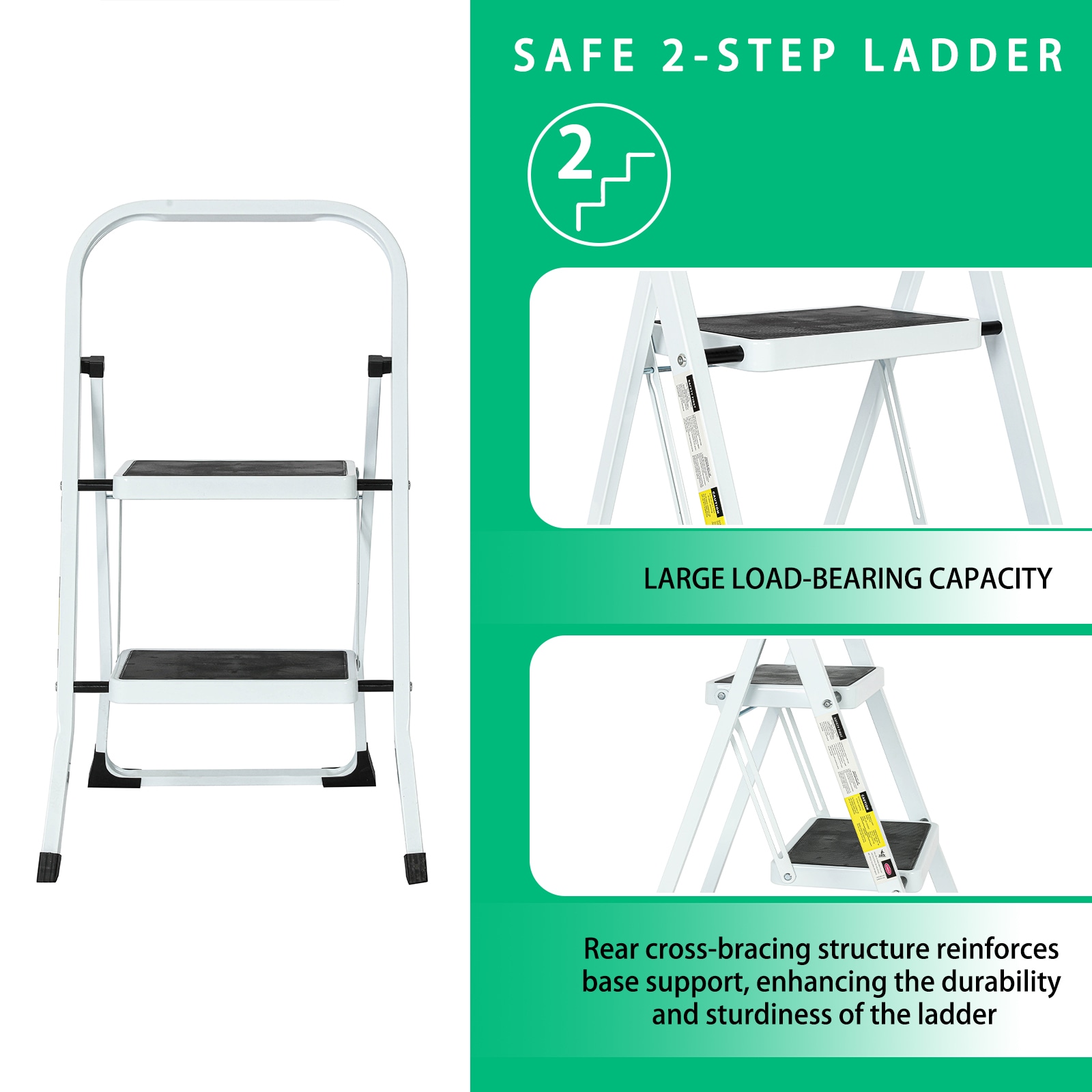 Escalerilla Plegable de Acero Blanco con Capacidad de 330 lb y 2 Peldaños - Maocao Hoom