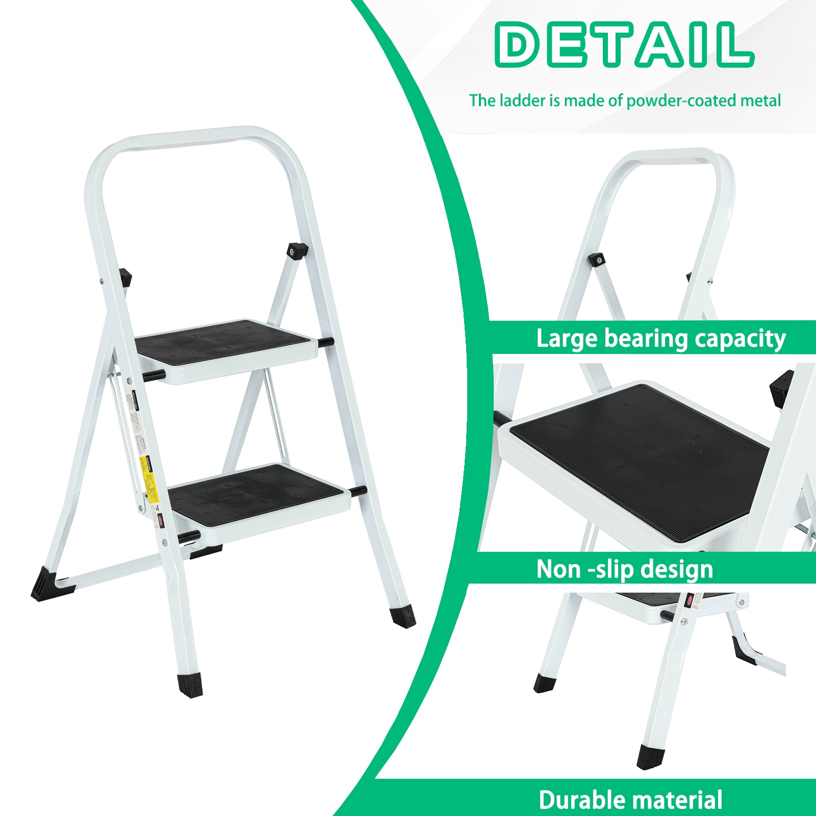 Escalerilla Plegable de Acero Blanco con Capacidad de 330 lb y 2 Peldaños - Maocao Hoom