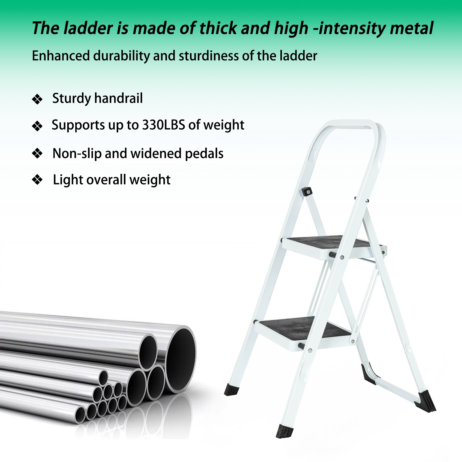 Escalerilla Plegable de Acero Blanco con Capacidad de 330 lb y 2 Peldaños - Maocao Hoom
