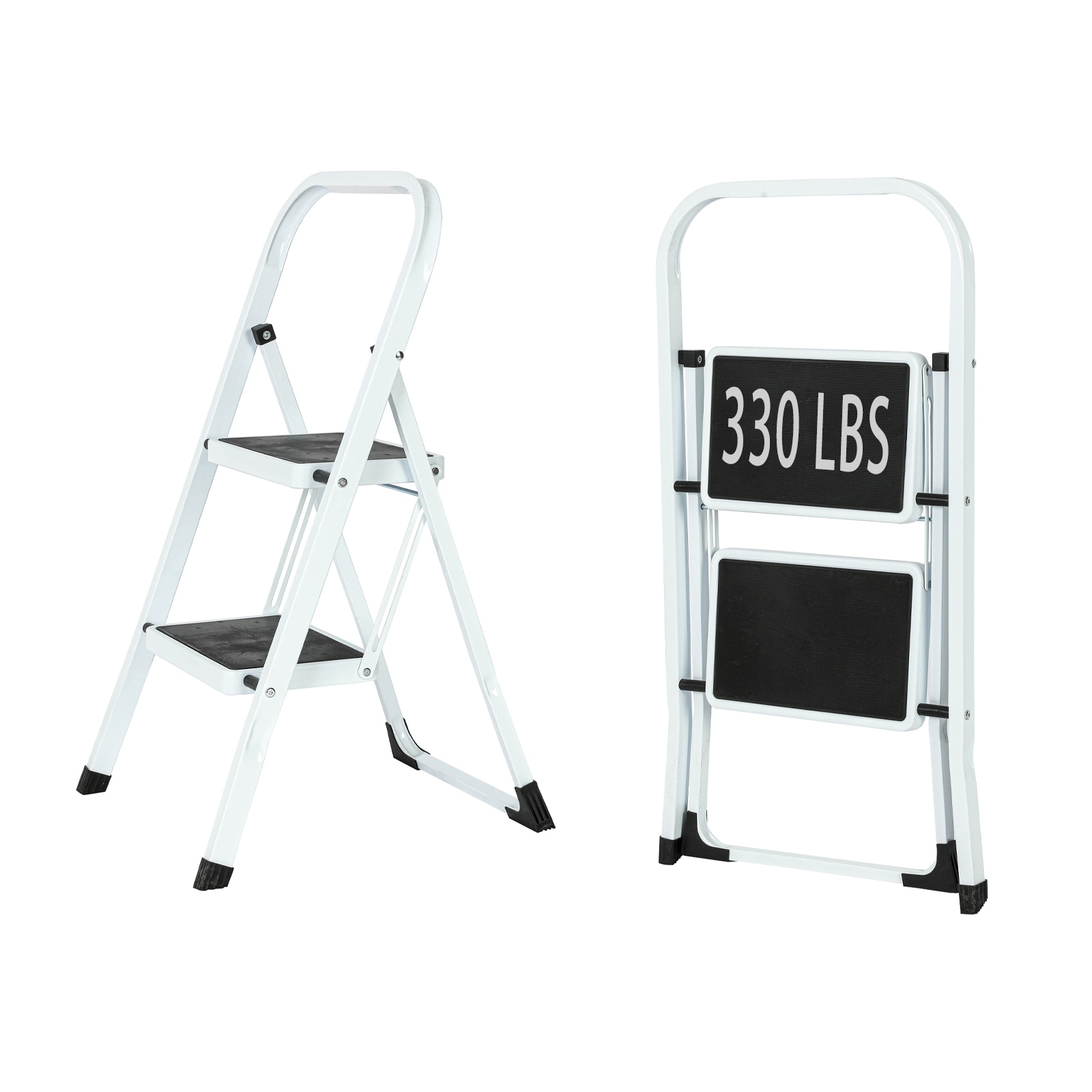 Escalerilla Plegable de Acero Blanco con Capacidad de 330 lb y 2 Peldaños - Maocao Hoom