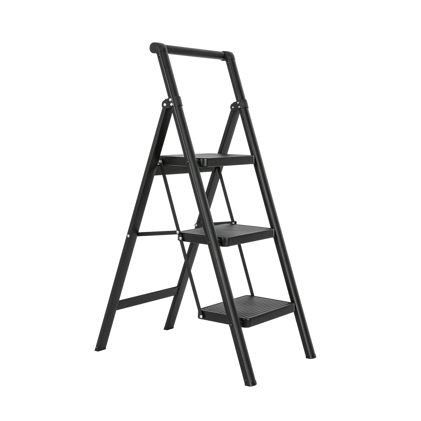 Escalera de 3 peldaños Siavonce con capacidad de 330 lb en acero negro plegable, modelo XH06885