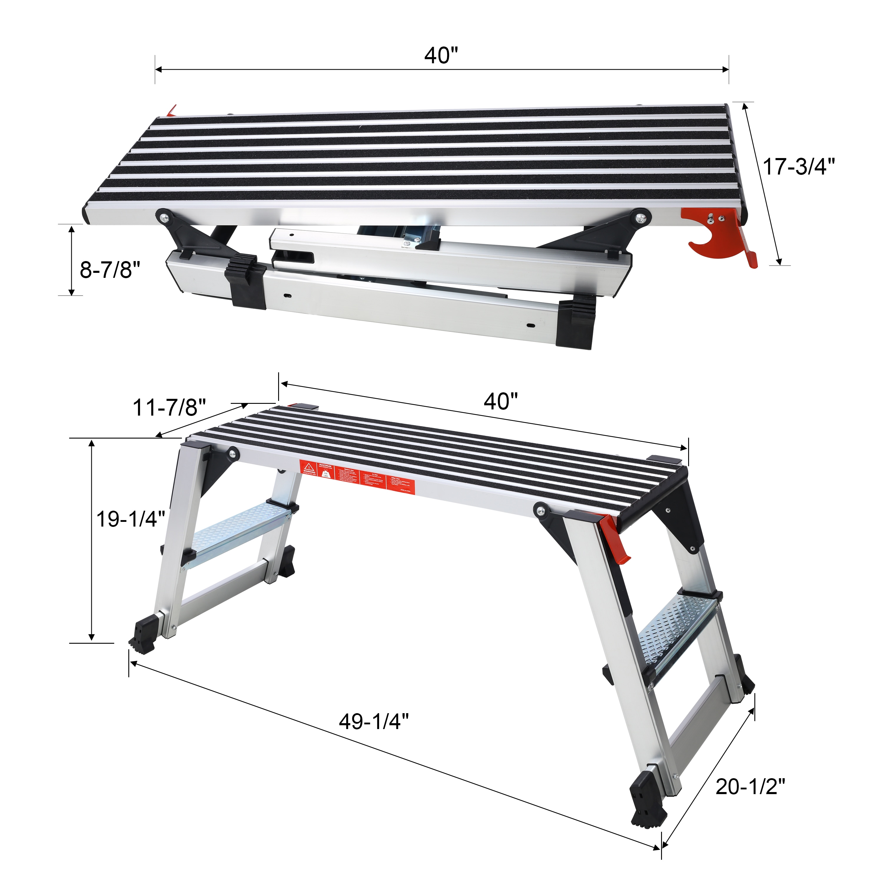 Taburete Plegable de Aluminio Negro con Capacidad de 330 libras WELLFOR TBG3826US