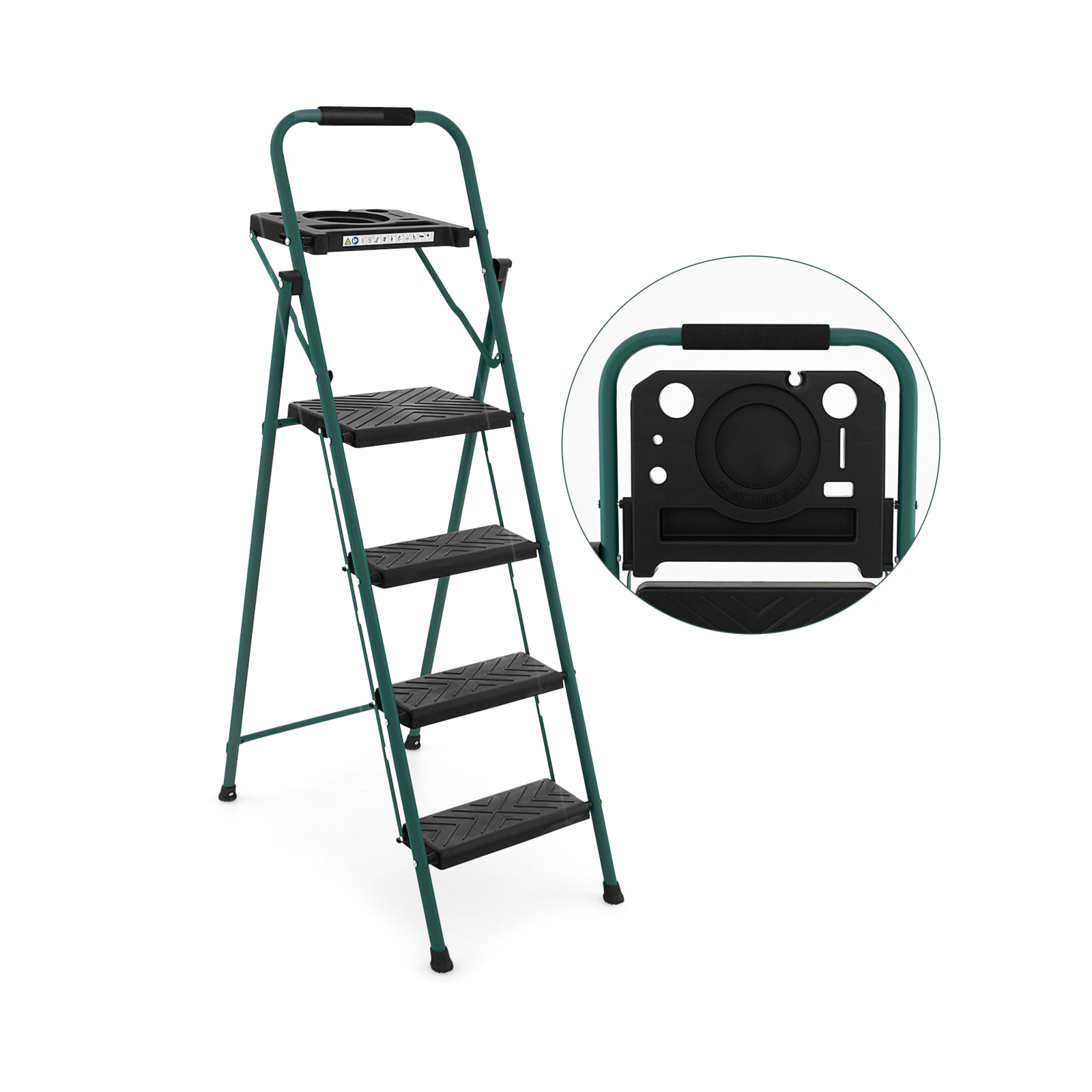 Banqueta Plegable de Acero Negro WELLFOR con Capacidad de 330 lbs. de 4 Pasos JV-HGY-10097BN