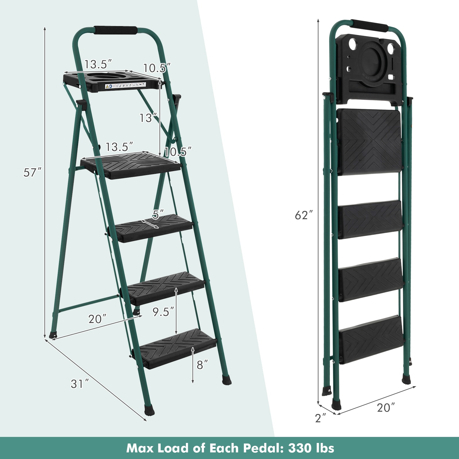 Banqueta Plegable de Acero Negro WELLFOR con Capacidad de 330 lbs. de 4 Pasos JV-HGY-10097BN