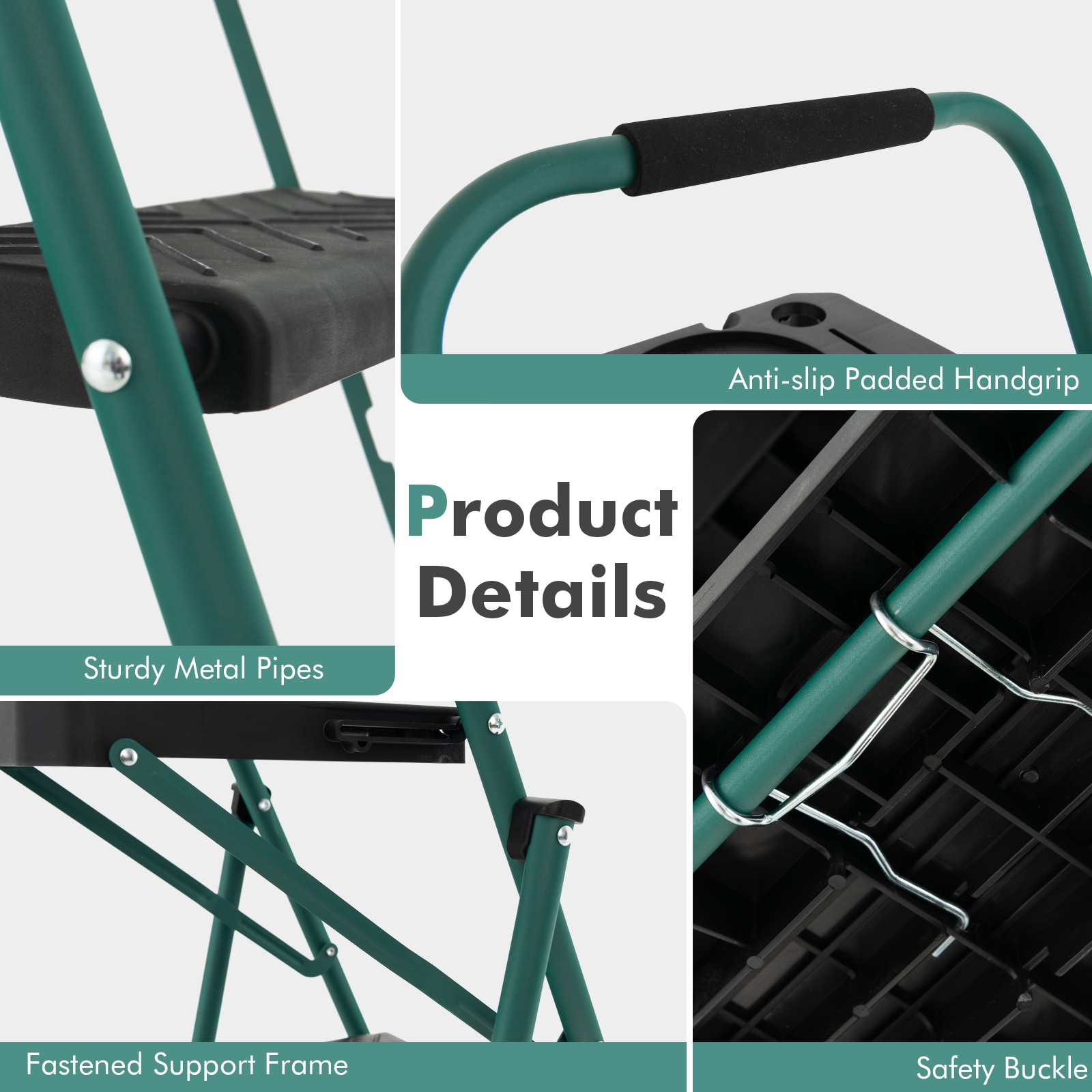 Banqueta Plegable de Acero Negro WELLFOR con Capacidad de 330 lbs. de 4 Pasos JV-HGY-10097BN