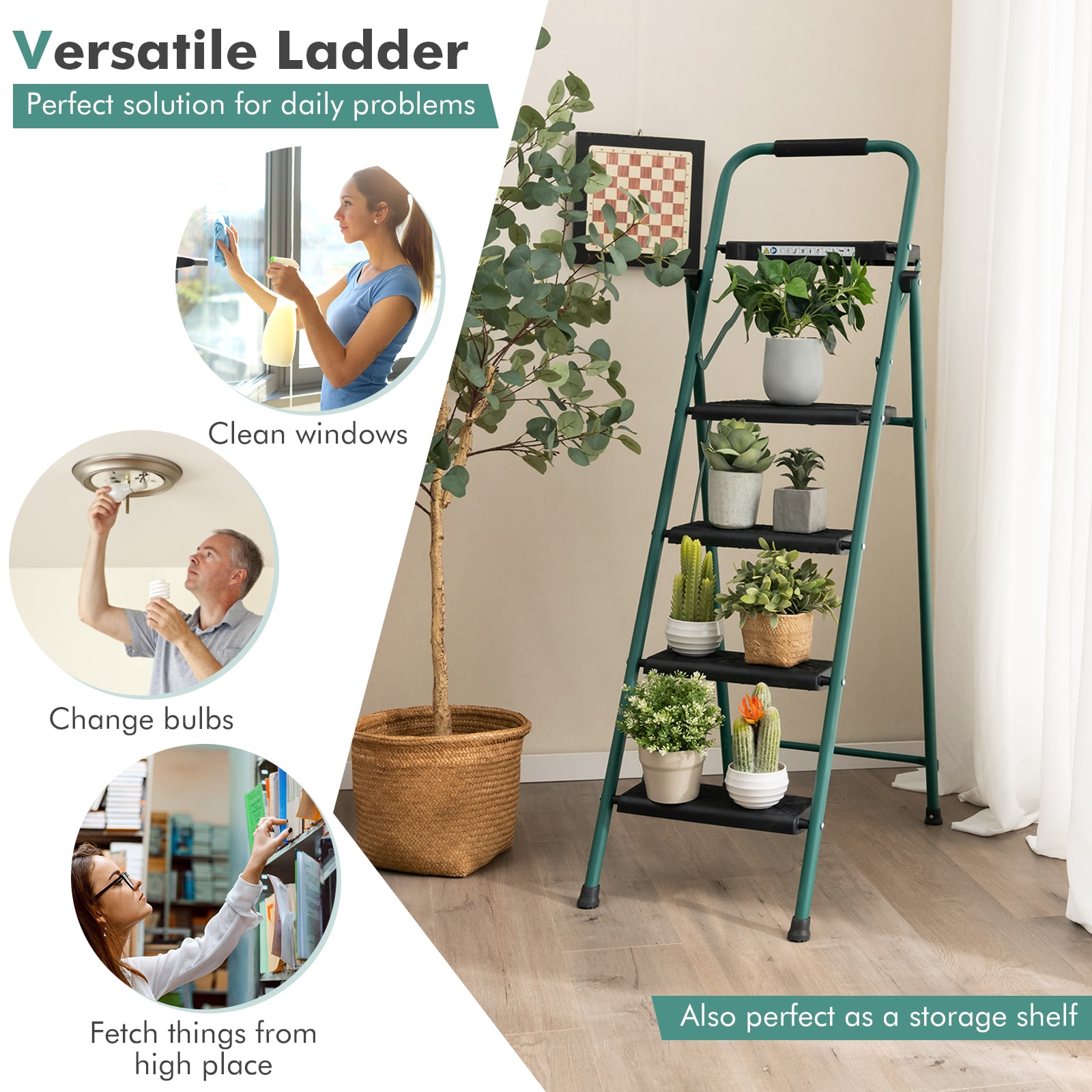 Banqueta Plegable de Acero Negro WELLFOR con Capacidad de 330 lbs. de 4 Pasos JV-HGY-10097BN