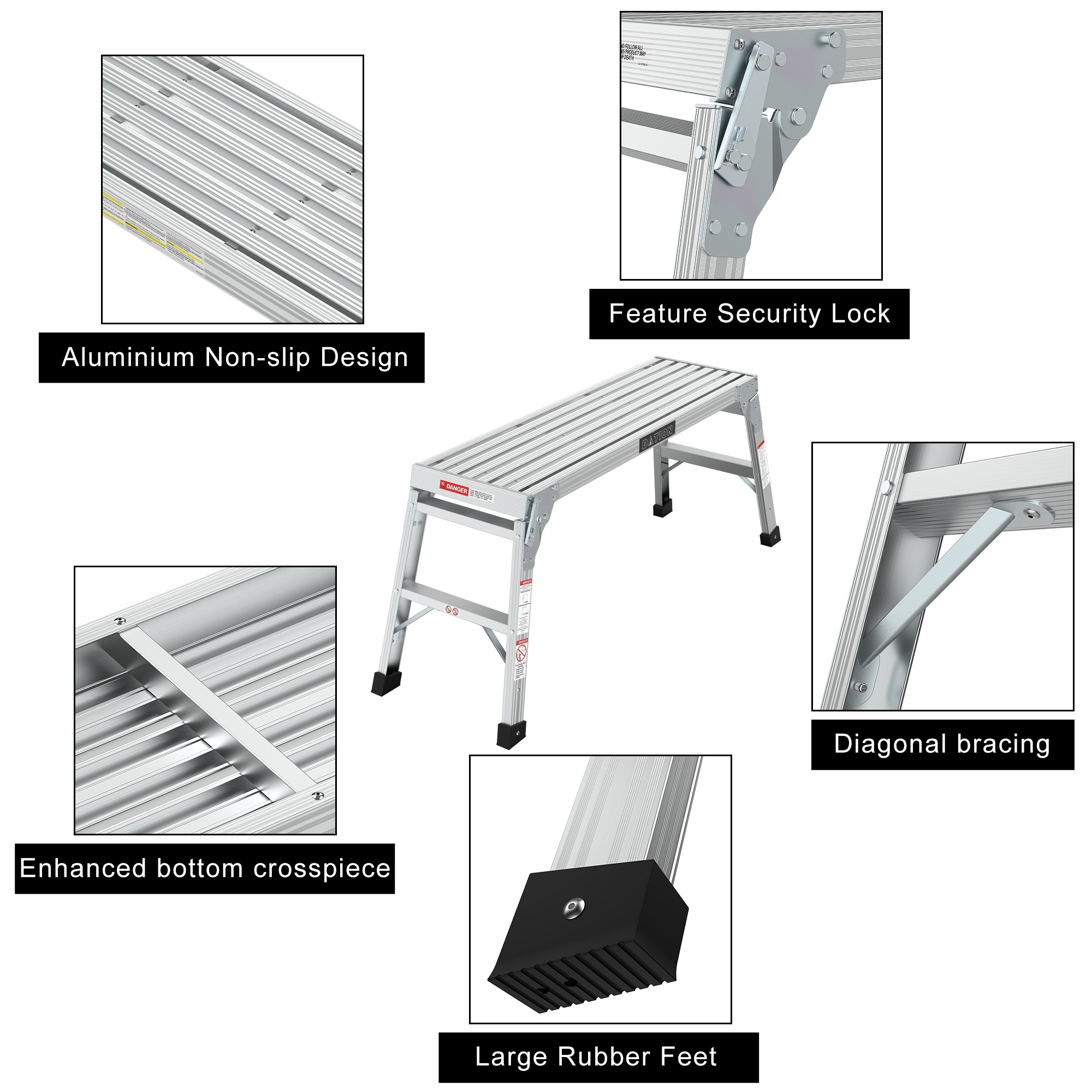 Taburete Plegable de Aluminio Plateado con Capacidad de 225 libras Wellfor JV-HGY-10097CF