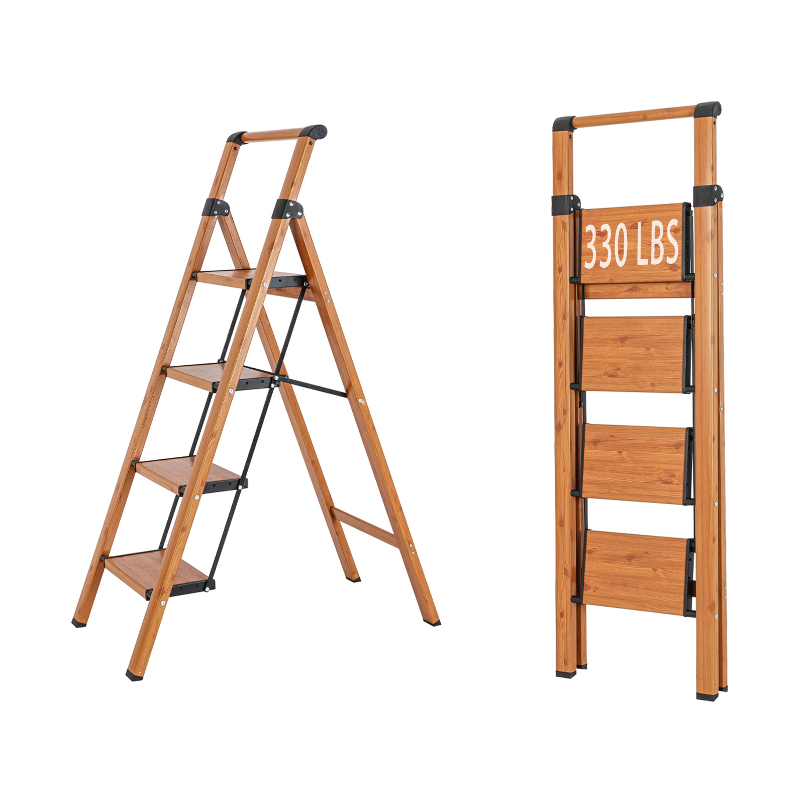 Escalón de aluminio plegable marrón Maocao Hoom 4 pasos con capacidad de 150 kg BH40781