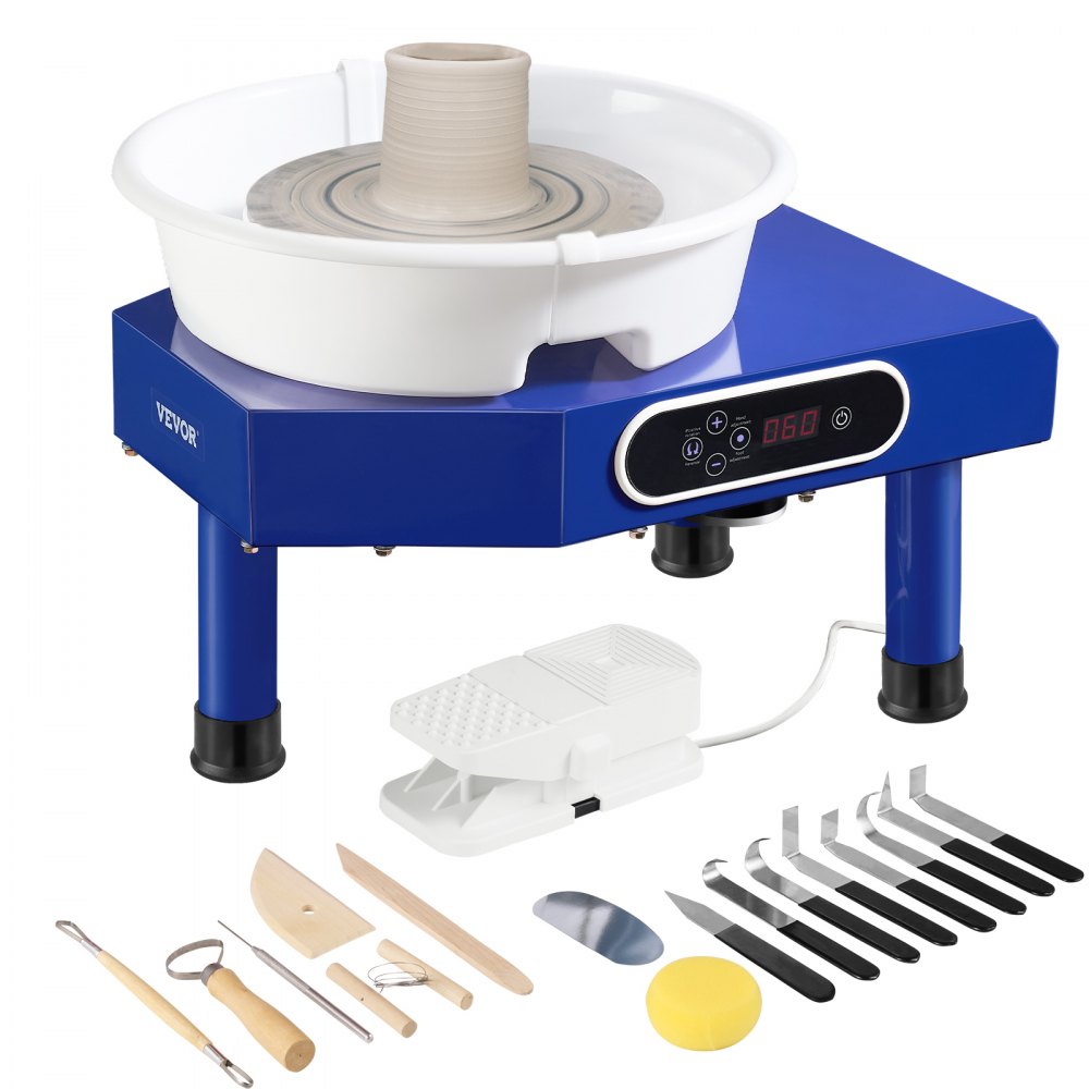 VEVOR Pottery Wheel, 10in Ceramic Wheel Forming Machine, Foot Pedal ABS Detachable Basin, 60-300RPM Adjustable Speed Manual LCD Panel, Sculpting Tool Apron Accessory Kit for Work Art Craft DIY - SJ350W0300RPM8VTNV1