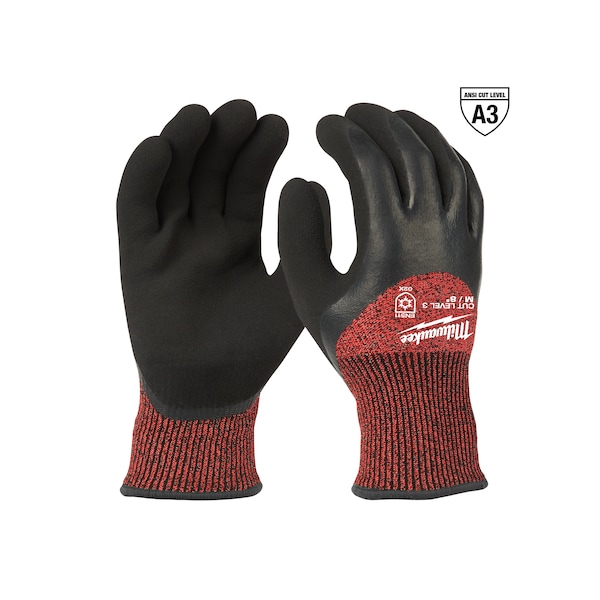 Guantes sumergibles aislados de nivel 3 para el invierno Milwaukee Tool - Mediano (12 pares), Nivel de corte A2, Rojo/Negro - 48-22-8921B.
