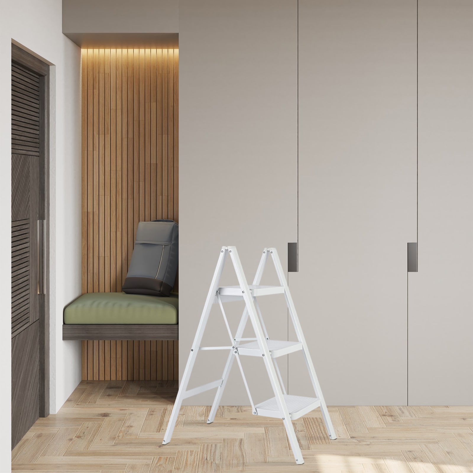 Escalera de 3 Pasos Siavonce  - Capacidad de 330 lb - Blanco - Plegable - XH31797