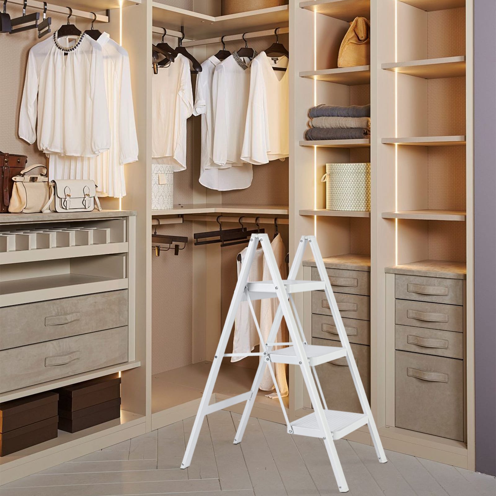 Escalera de 3 Pasos Siavonce  - Capacidad de 330 lb - Blanco - Plegable - XH31797