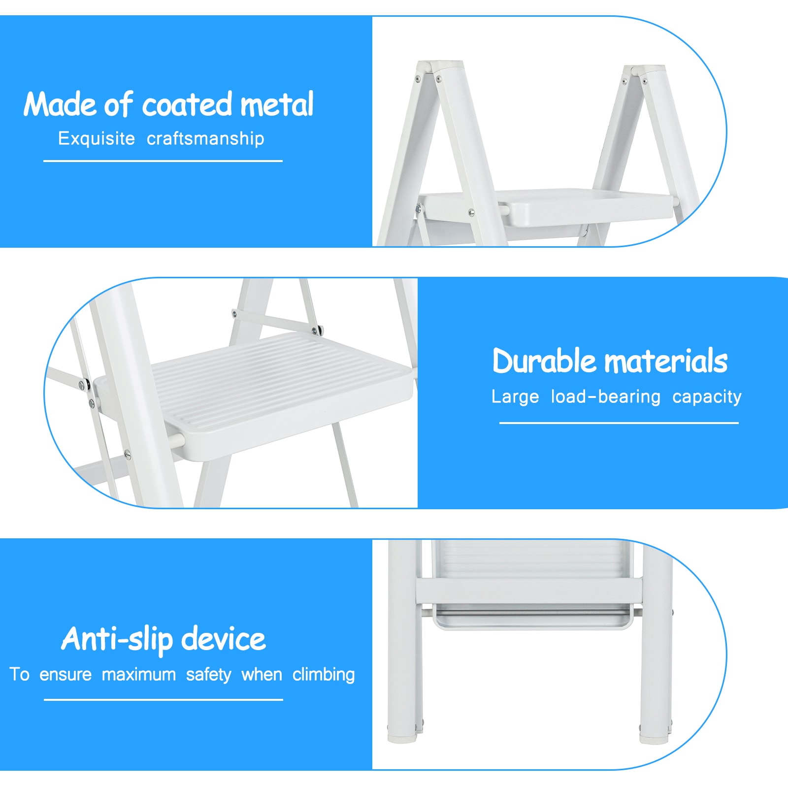 Escalera de 3 Pasos Siavonce  - Capacidad de 330 lb - Blanco - Plegable - XH31797