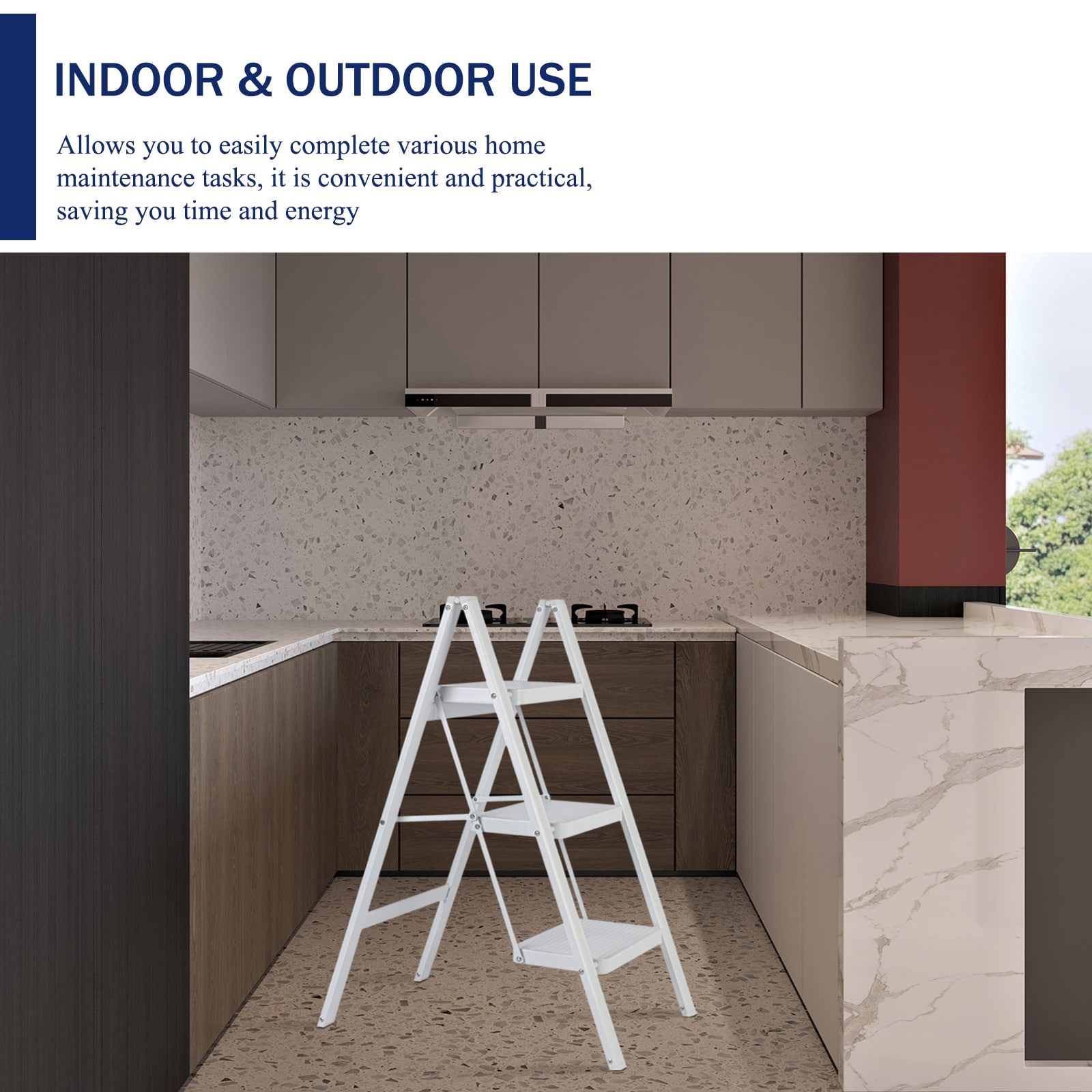 Escalera de 3 Pasos Siavonce  - Capacidad de 330 lb - Blanco - Plegable - XH31797