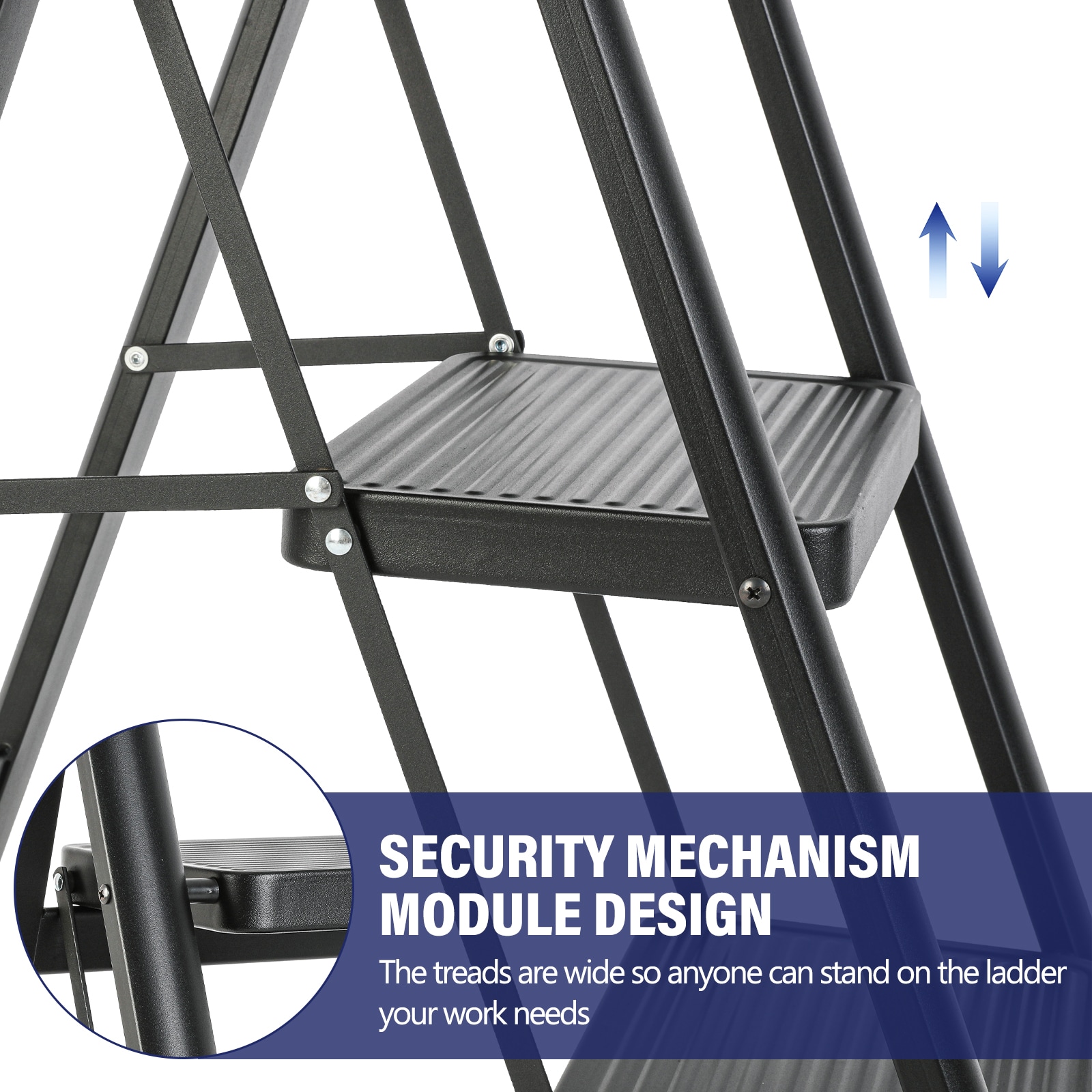 Escalera de 3 Pasos Siavonce con Capacidad de 330 libras en Acero Negro Plegable - Modelo XH06886