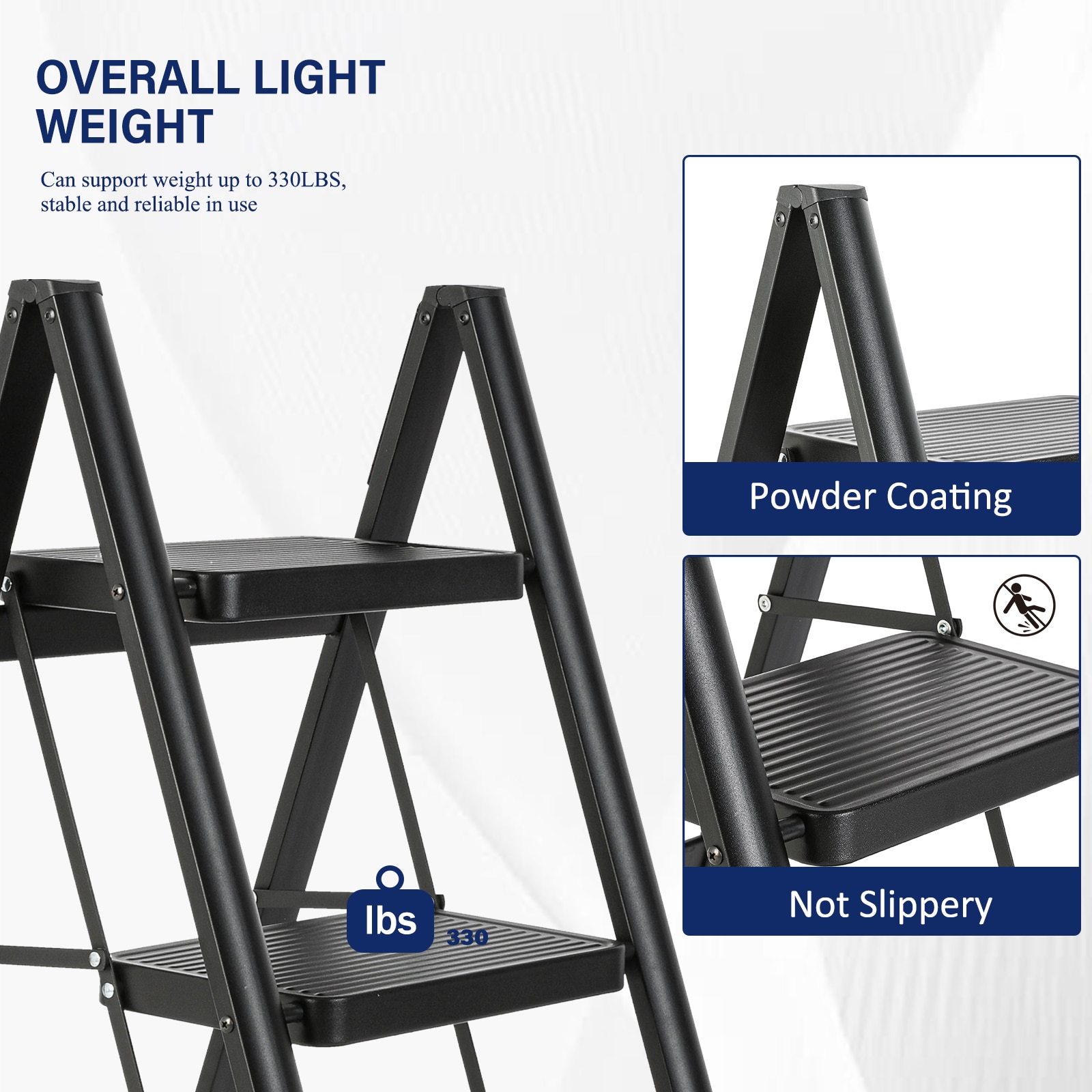 Escalera de 3 Pasos Siavonce con Capacidad de 330 libras en Acero Negro Plegable - Modelo XH06886