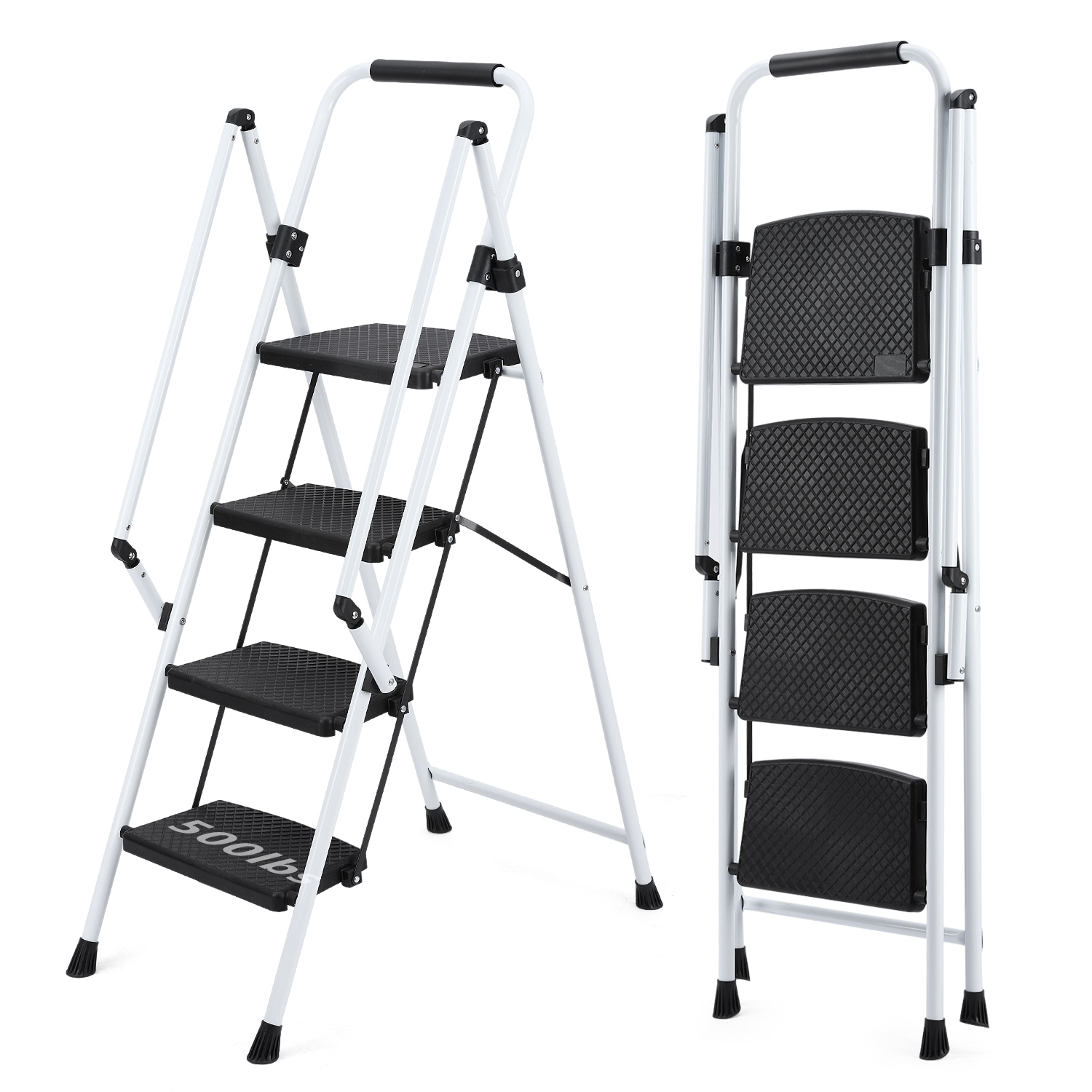 Taburete plegable de acero blanco con capacidad de 300 libras de WELLFOR de 4 pasos