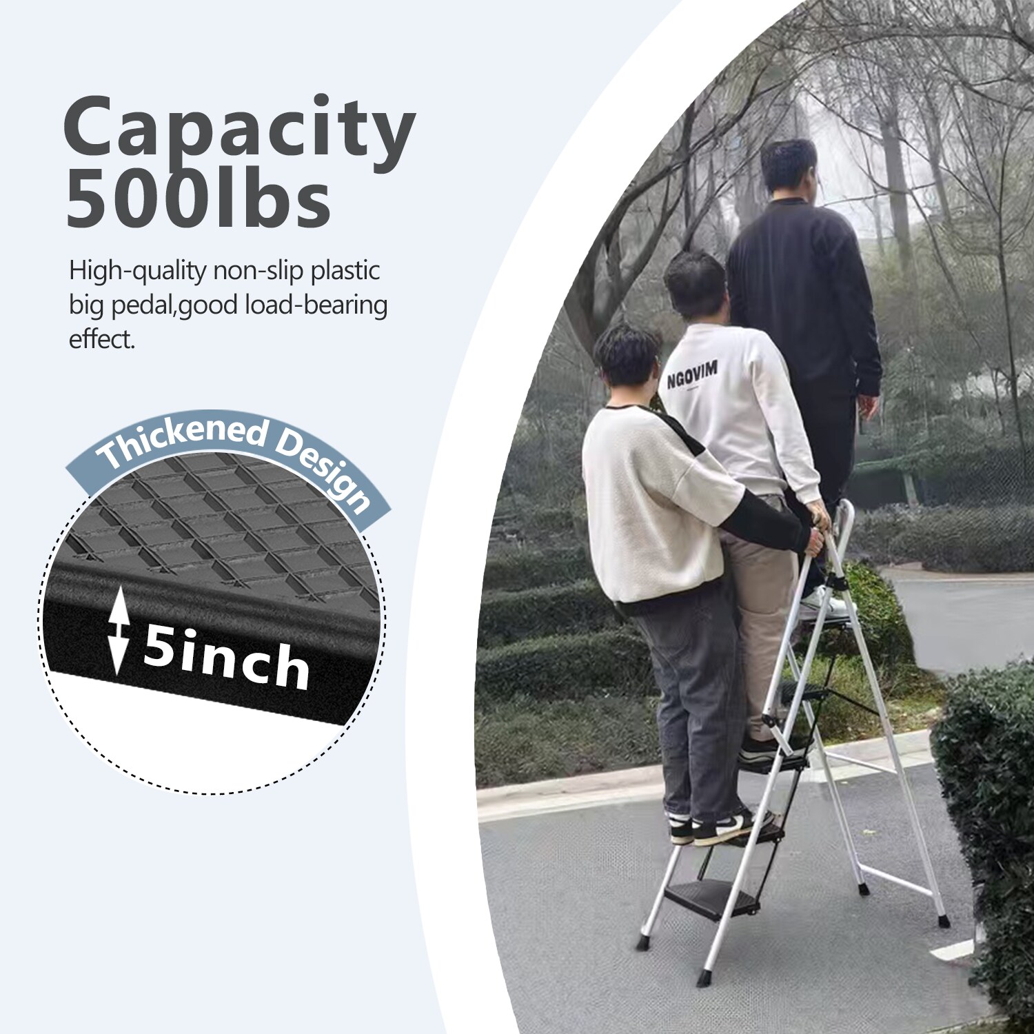Taburete plegable de acero blanco con capacidad de 300 libras de WELLFOR de 4 pasos