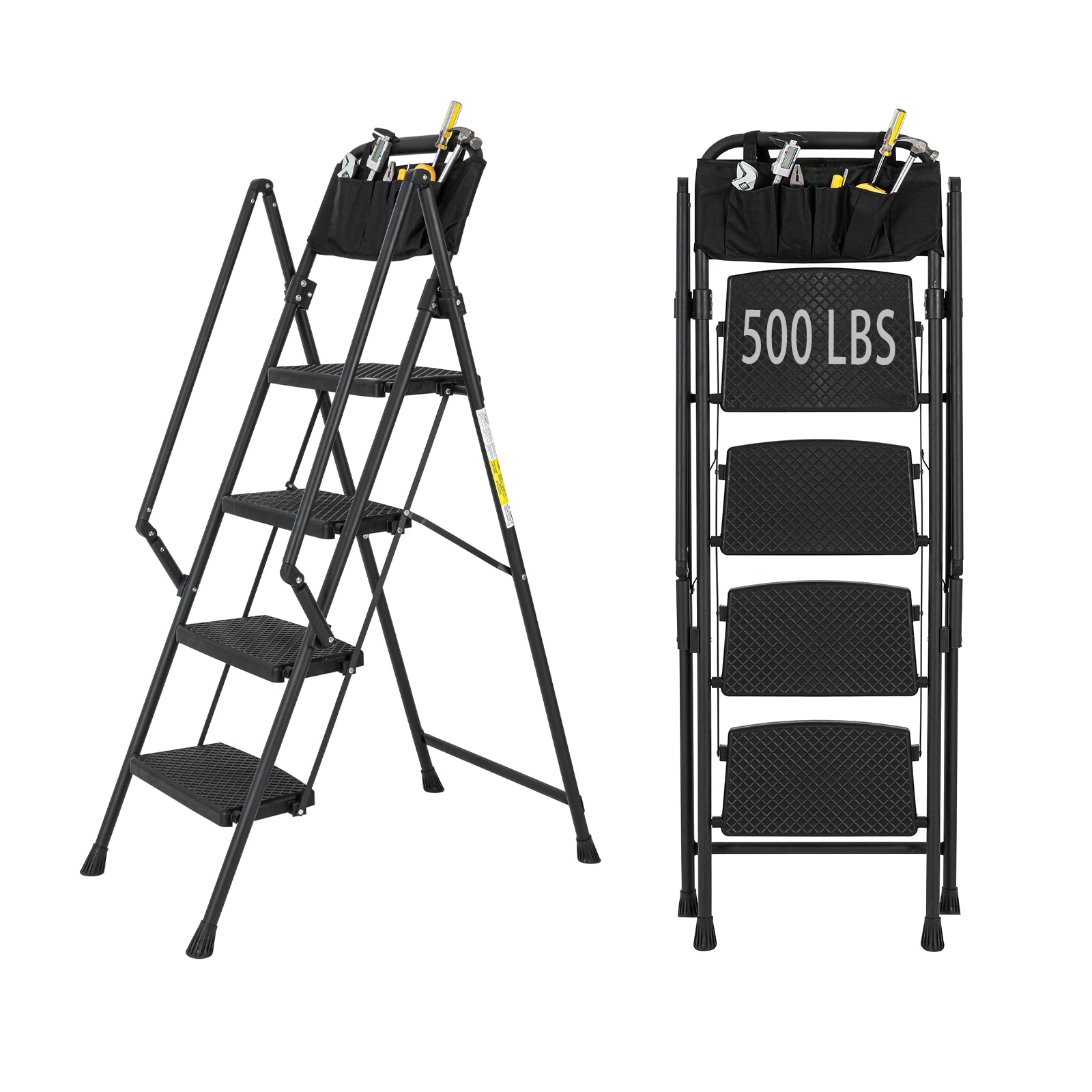 Escalera de 4 peldaños Siavonce con capacidad de 550 lb de acero negro plegable paso a paso XH06823