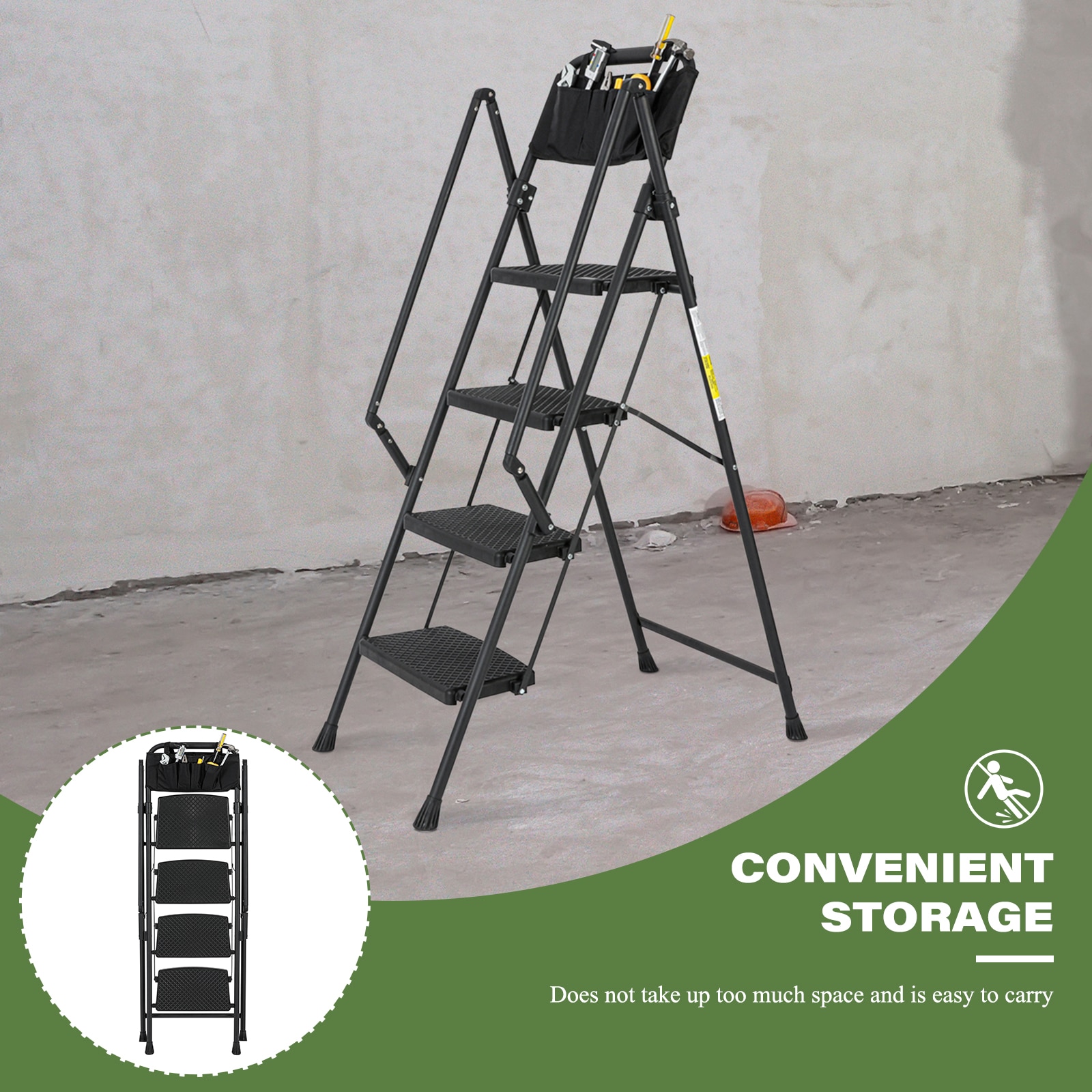 Escalera de 4 peldaños Siavonce con capacidad de 550 lb de acero negro plegable paso a paso XH06823