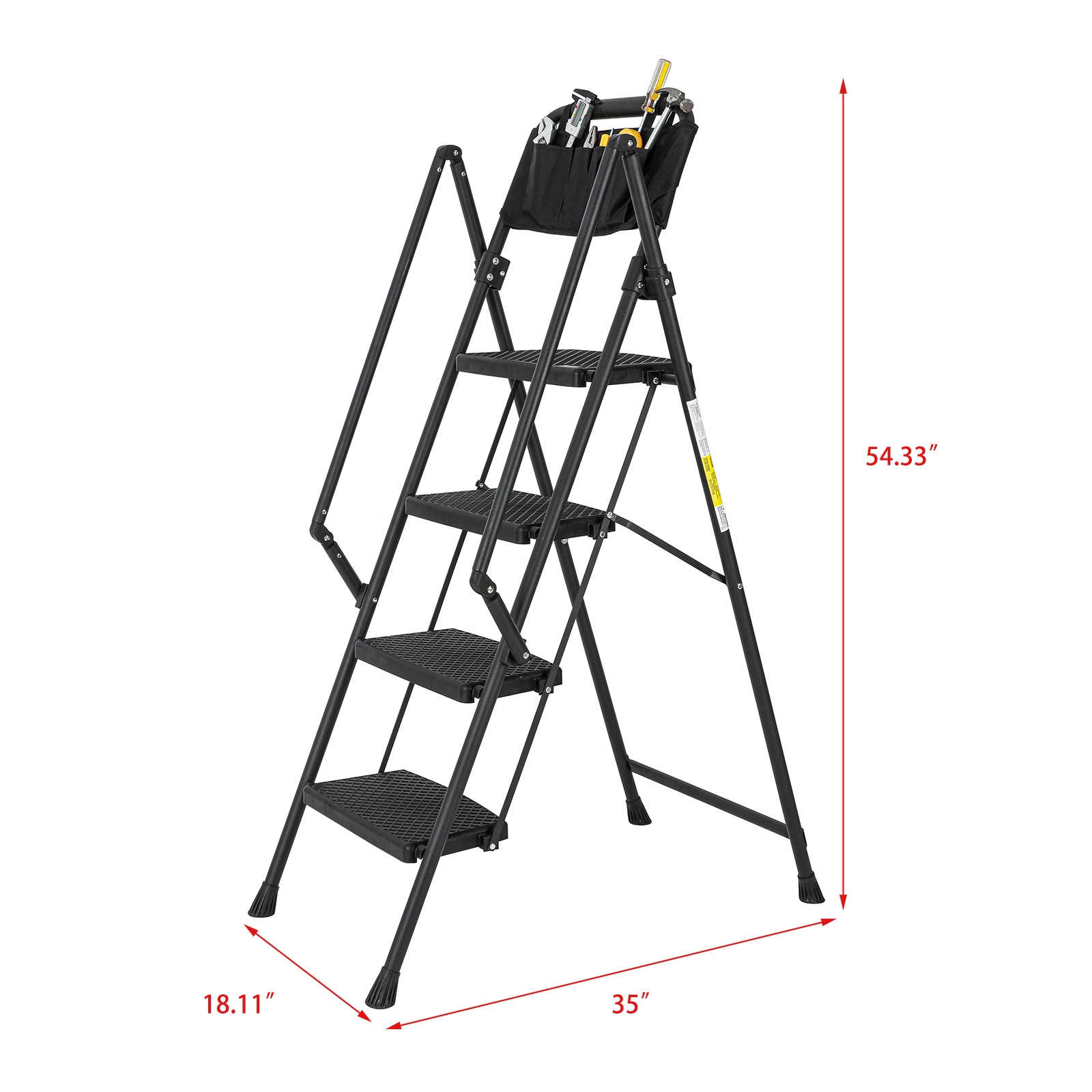 Escalera de 4 peldaños Siavonce con capacidad de 550 lb de acero negro plegable paso a paso XH06823