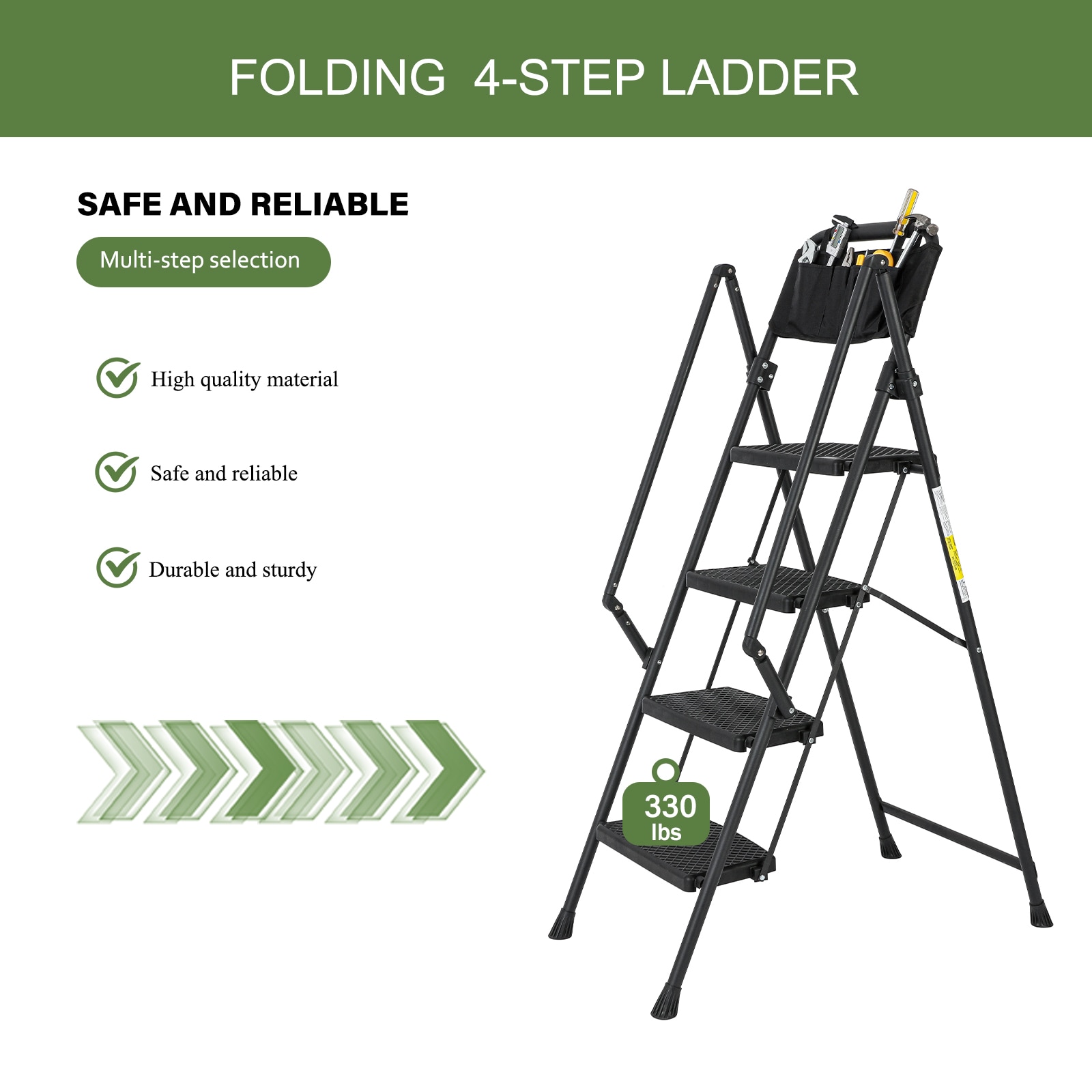 Escalera de 4 peldaños Siavonce con capacidad de 550 lb de acero negro plegable paso a paso XH06823