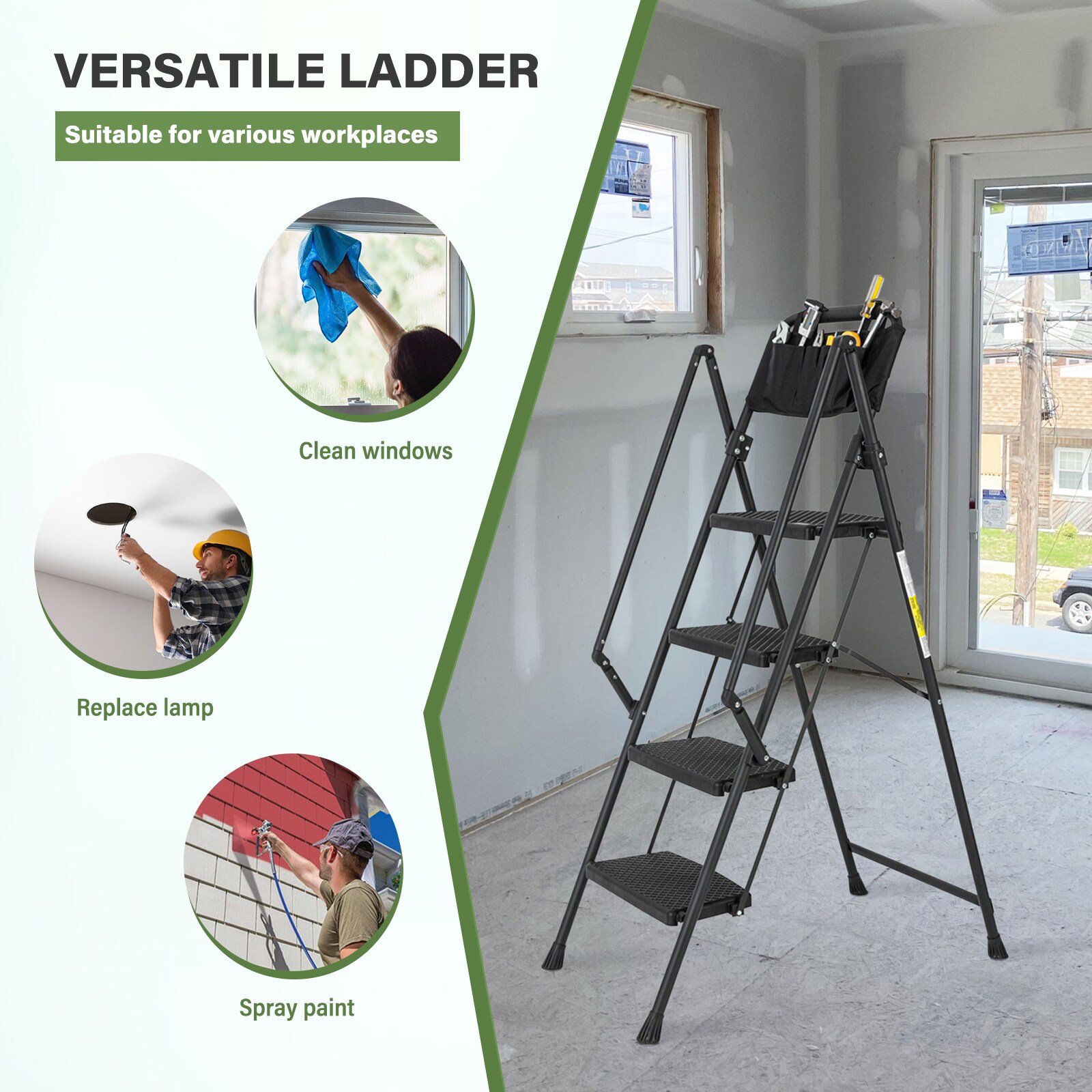 Escalera de 4 peldaños Siavonce con capacidad de 550 lb de acero negro plegable paso a paso XH06823
