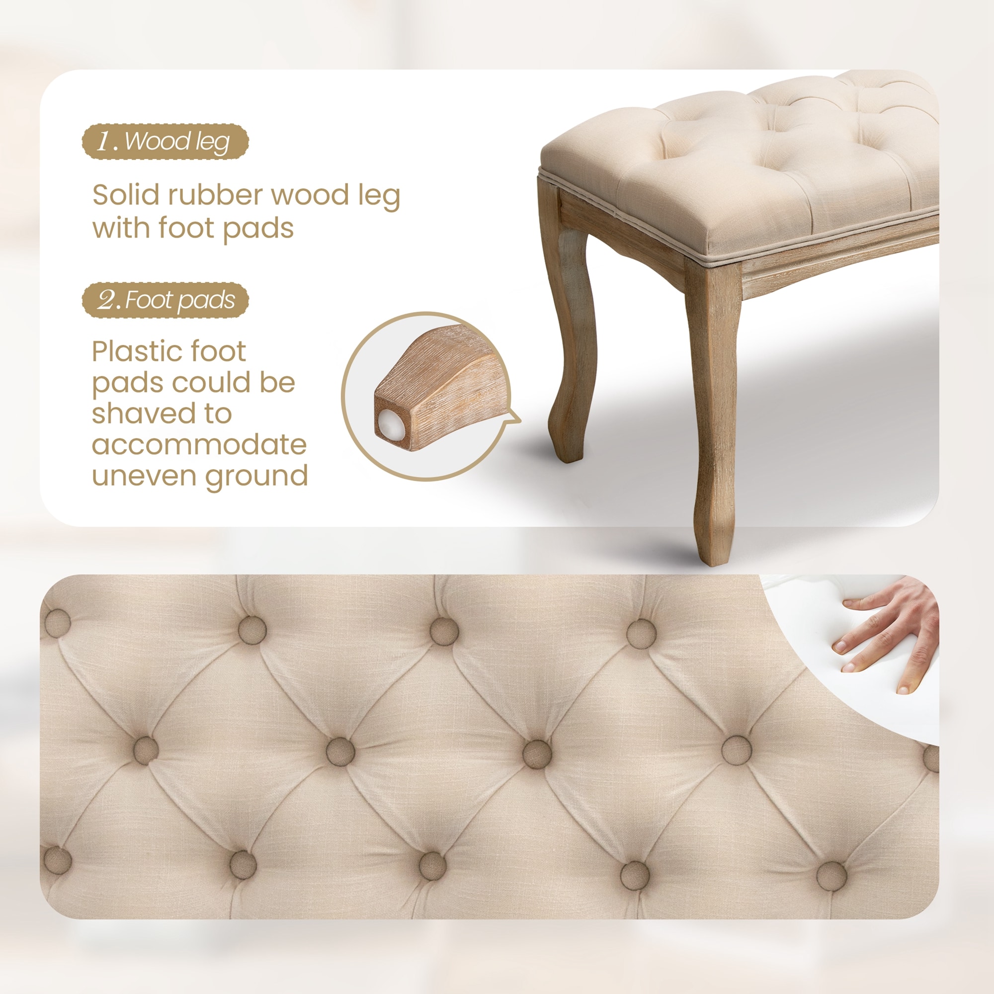 Escalón de madera blanco crema con capacidad de 275 lb de Crestlive Products - Paso de un solo escalón CL-BS001BEI
