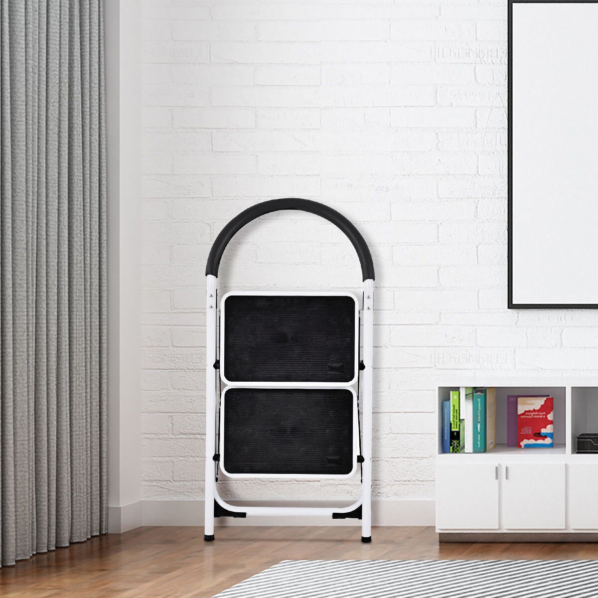 Taburete Plegable de Acero Negro con Capacidad de 330 lbs. de WELLFOR de 2 Peldaños