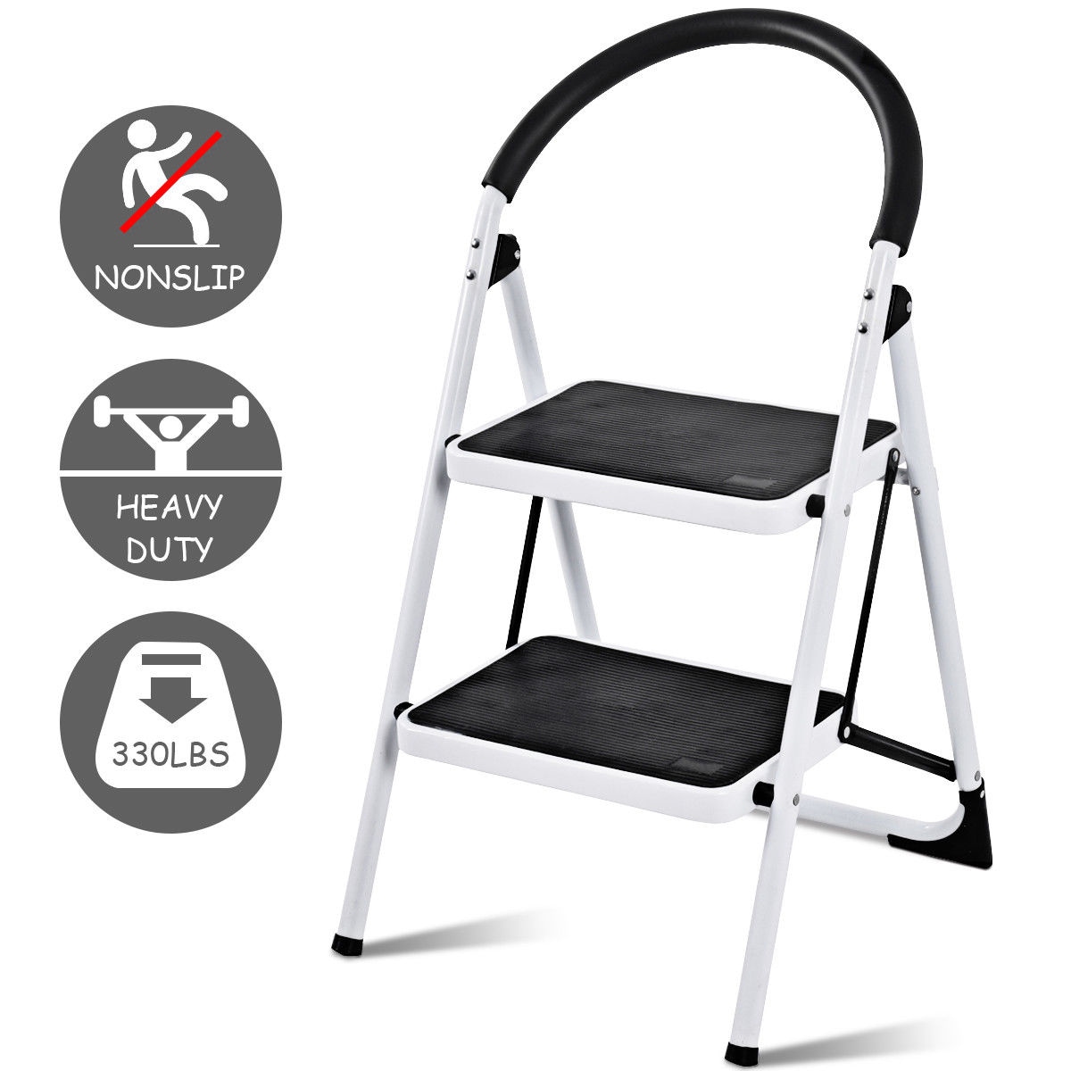 Taburete Plegable de Acero Negro con Capacidad de 330 lbs. de WELLFOR de 2 Peldaños