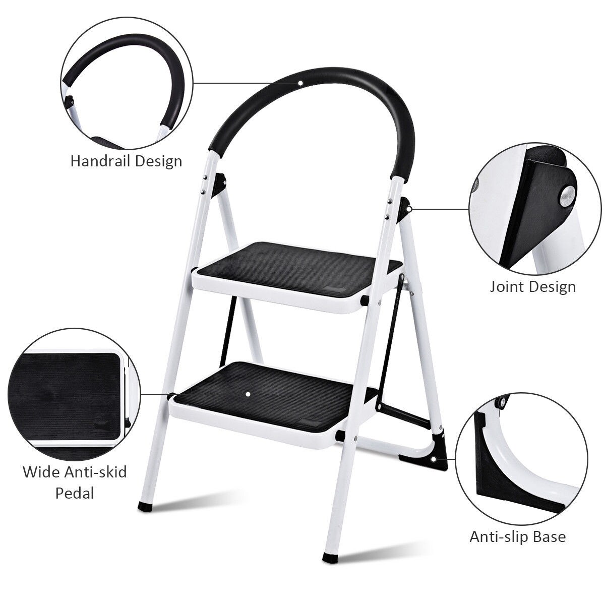 Taburete Plegable de Acero Negro con Capacidad de 330 lbs. de WELLFOR de 2 Peldaños