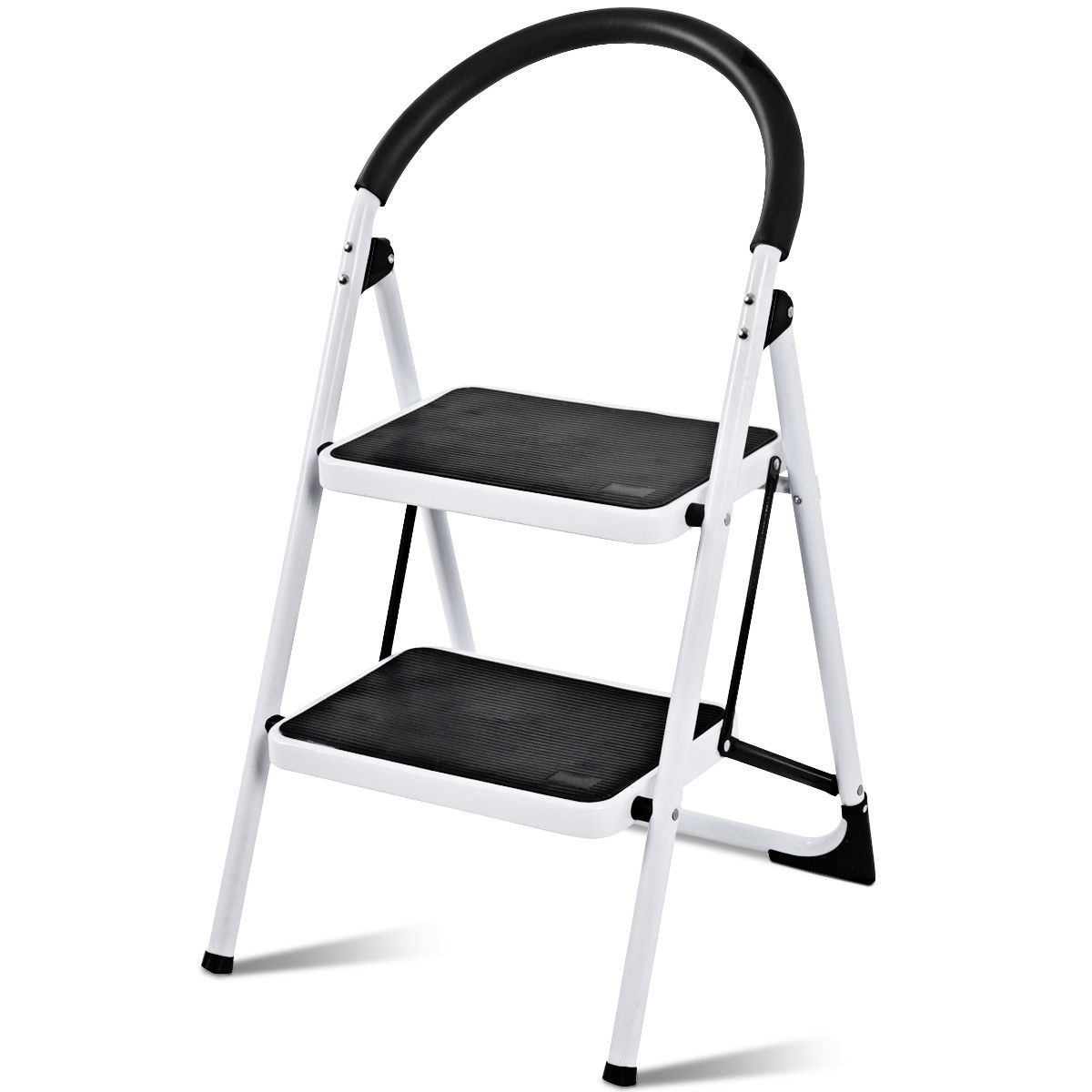 Taburete Plegable de Acero Negro con Capacidad de 330 lbs. de WELLFOR de 2 Peldaños