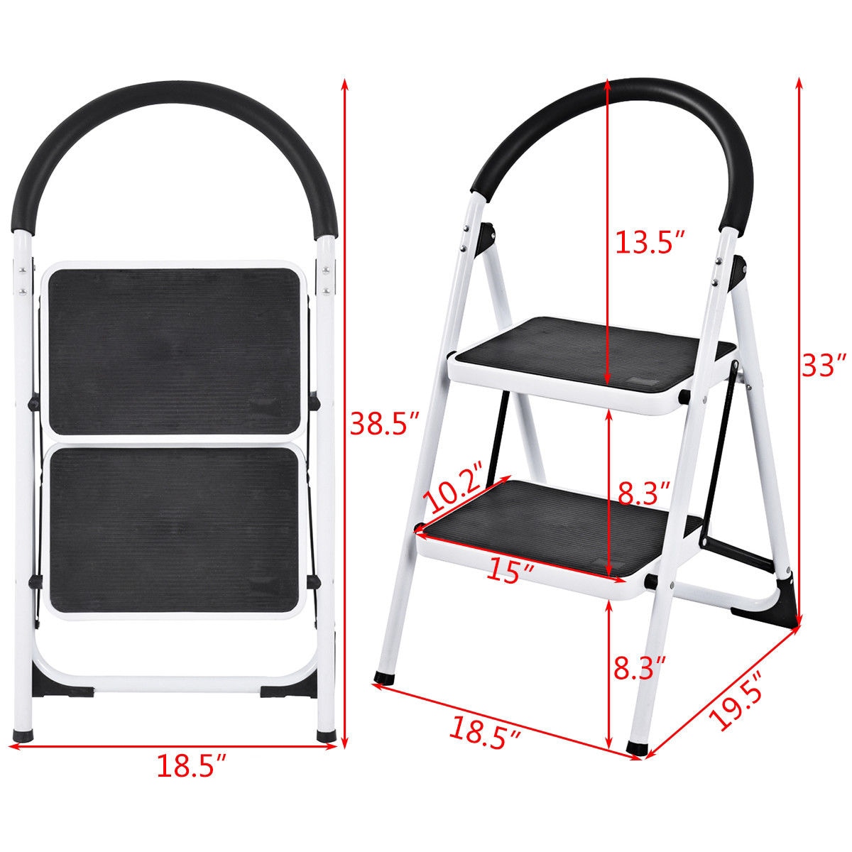 Taburete Plegable de Acero Negro con Capacidad de 330 lbs. de WELLFOR de 2 Peldaños