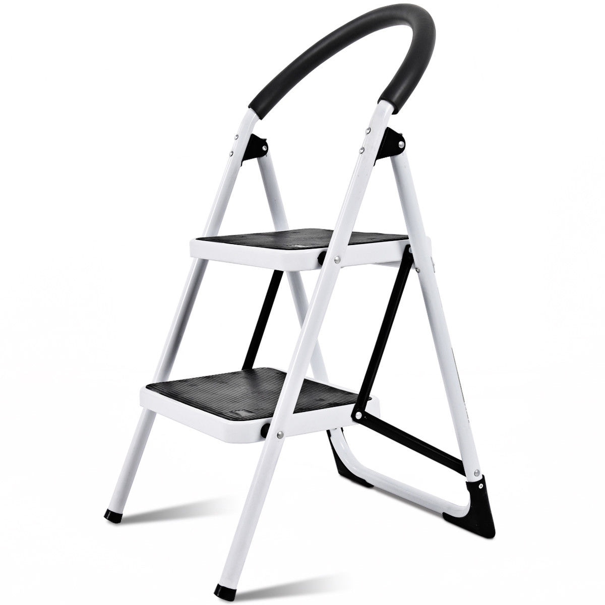 Taburete Plegable de Acero Negro con Capacidad de 330 lbs. de WELLFOR de 2 Peldaños