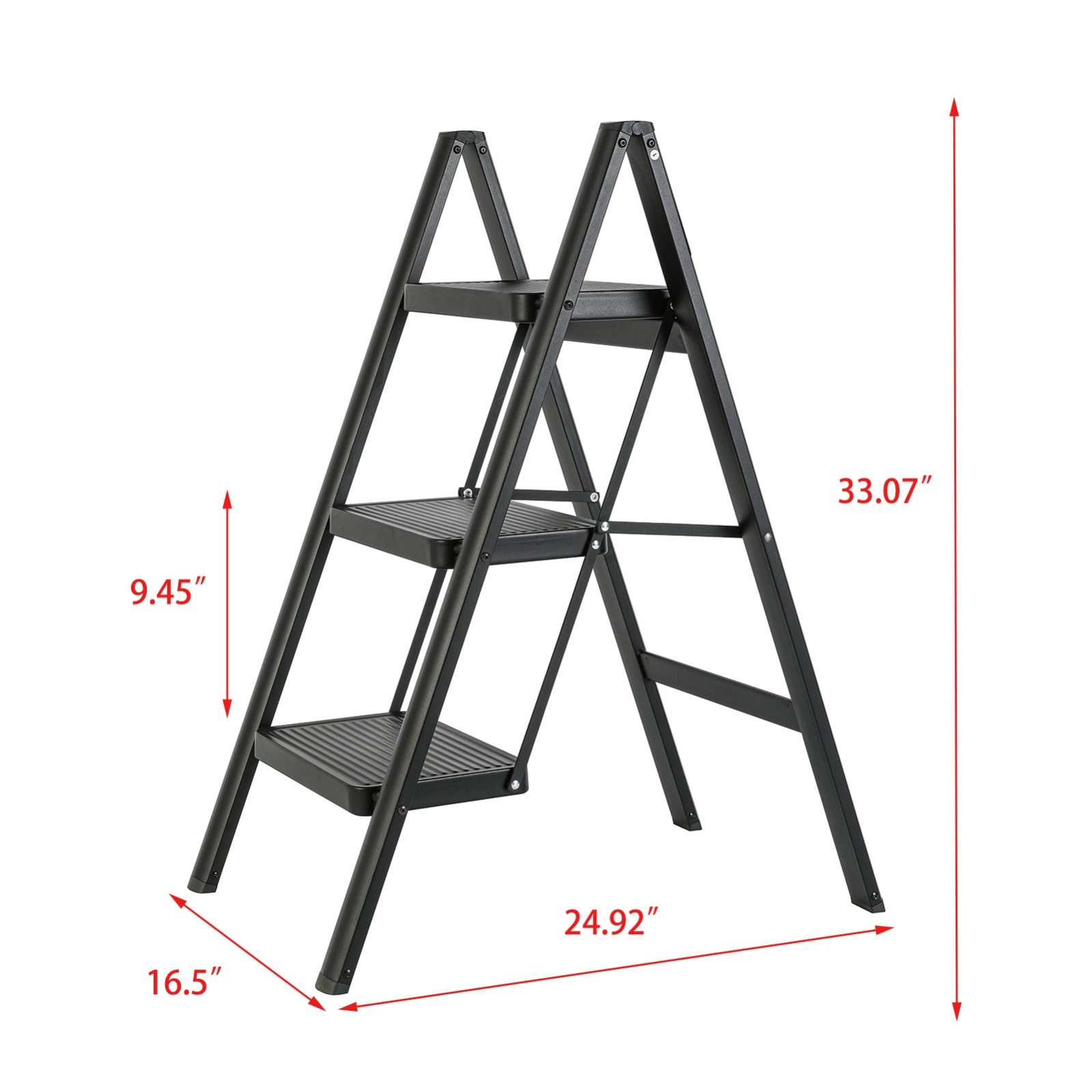 Escalera de 3 peldaños Siavonce - Capacidad de 330 lb - Acero negro plegable XH61735