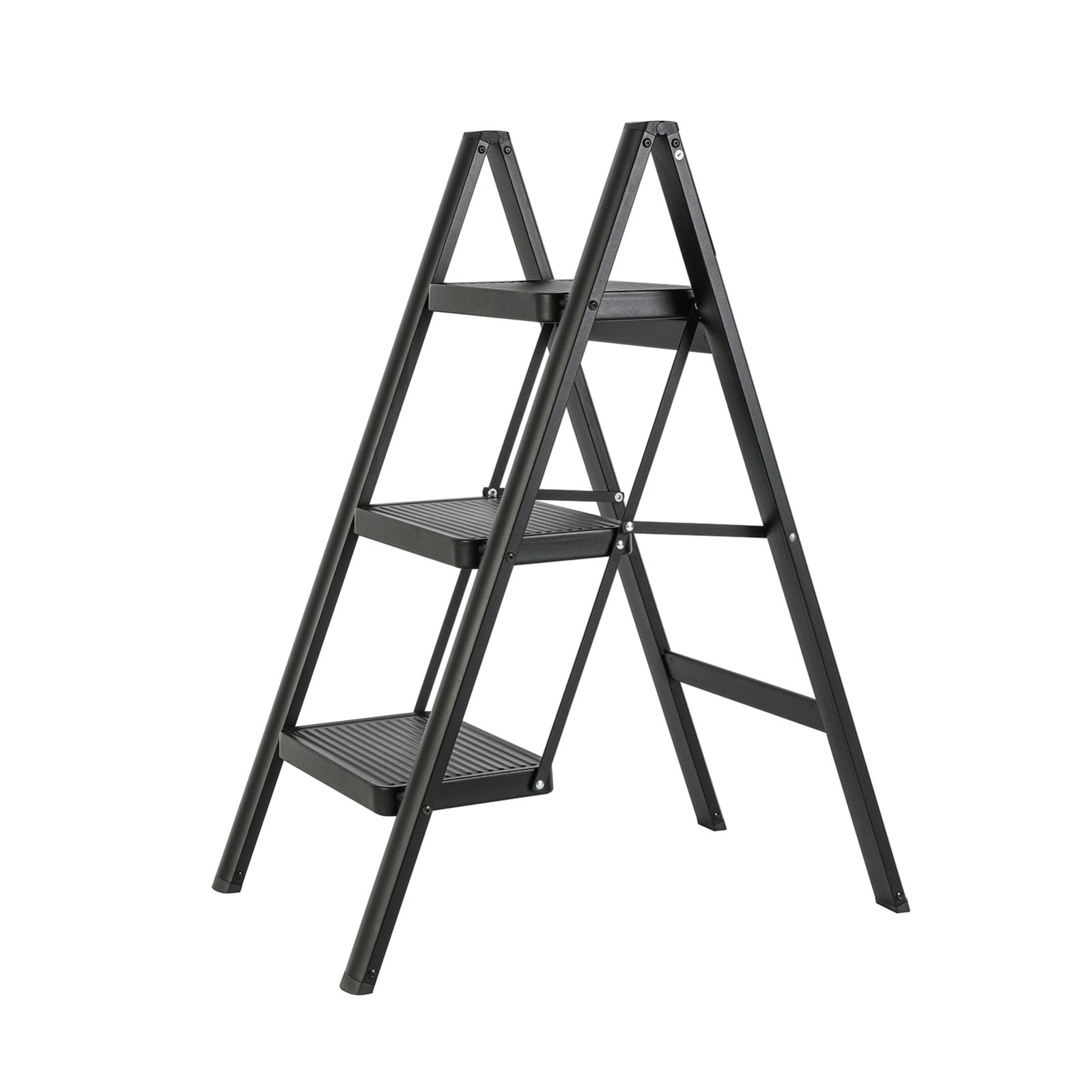 Escalera de 3 peldaños Siavonce - Capacidad de 330 lb - Acero negro plegable XH61735