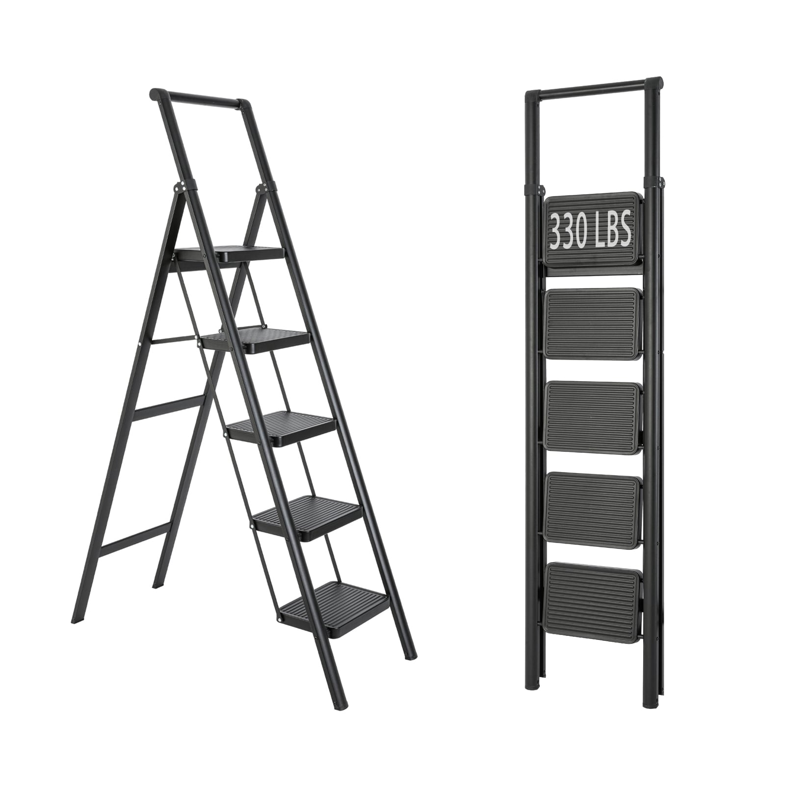 Escalerilla Plegable de Acero Negro con Capacidad de 150 kg y 5 Peldaños de Maocao Hoom