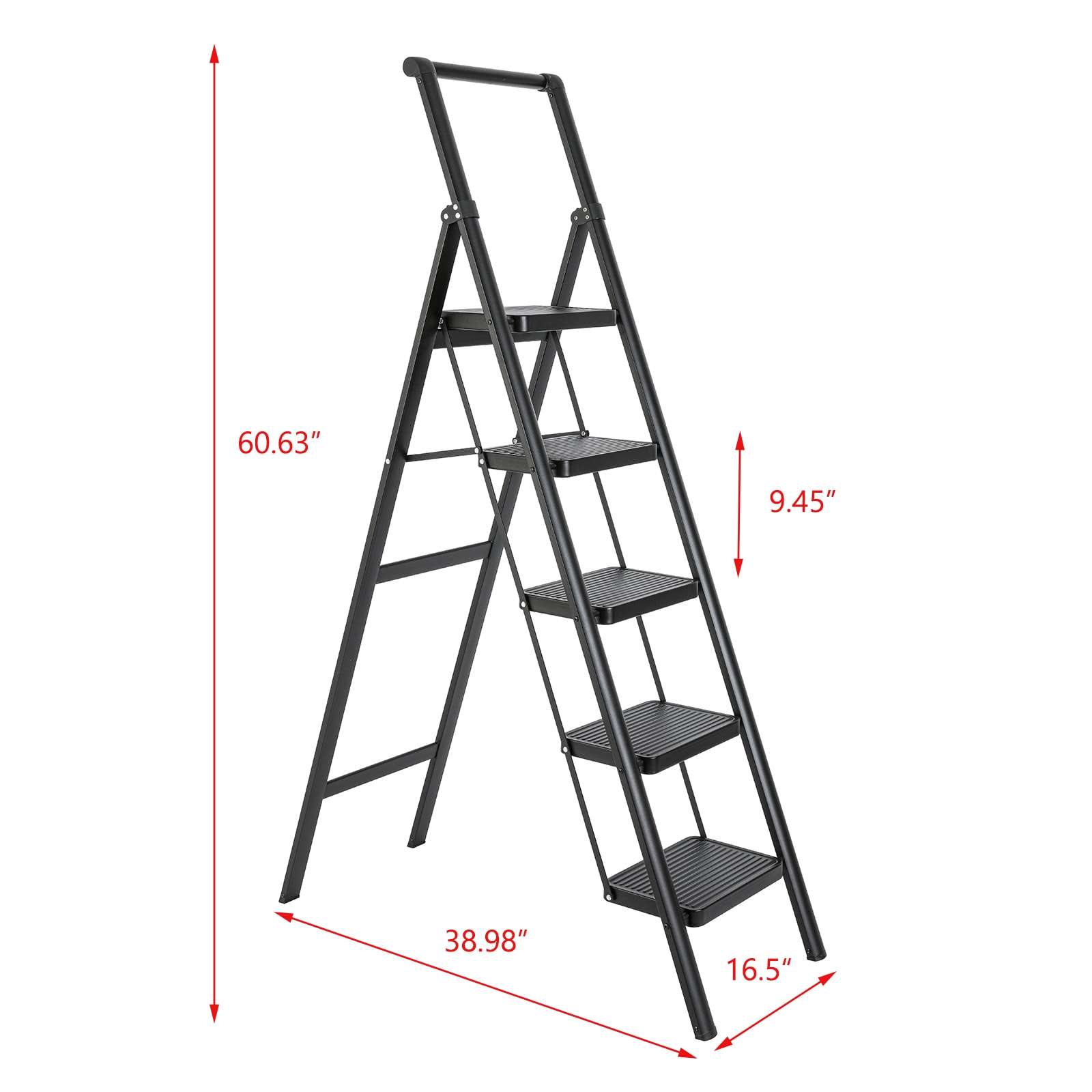 Escalerilla Plegable de Acero Negro con Capacidad de 150 kg y 5 Peldaños de Maocao Hoom