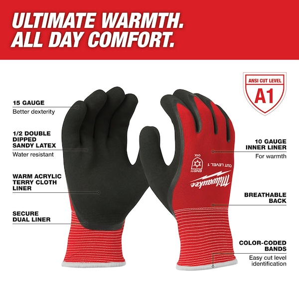 Guantes sumergidos aislados para invierno de Milwaukee Tool, nivel de corte 1 - Talla Mediana (12 pares), Nivel de corte A1, Rojo/Negro - 48-22-8911B
