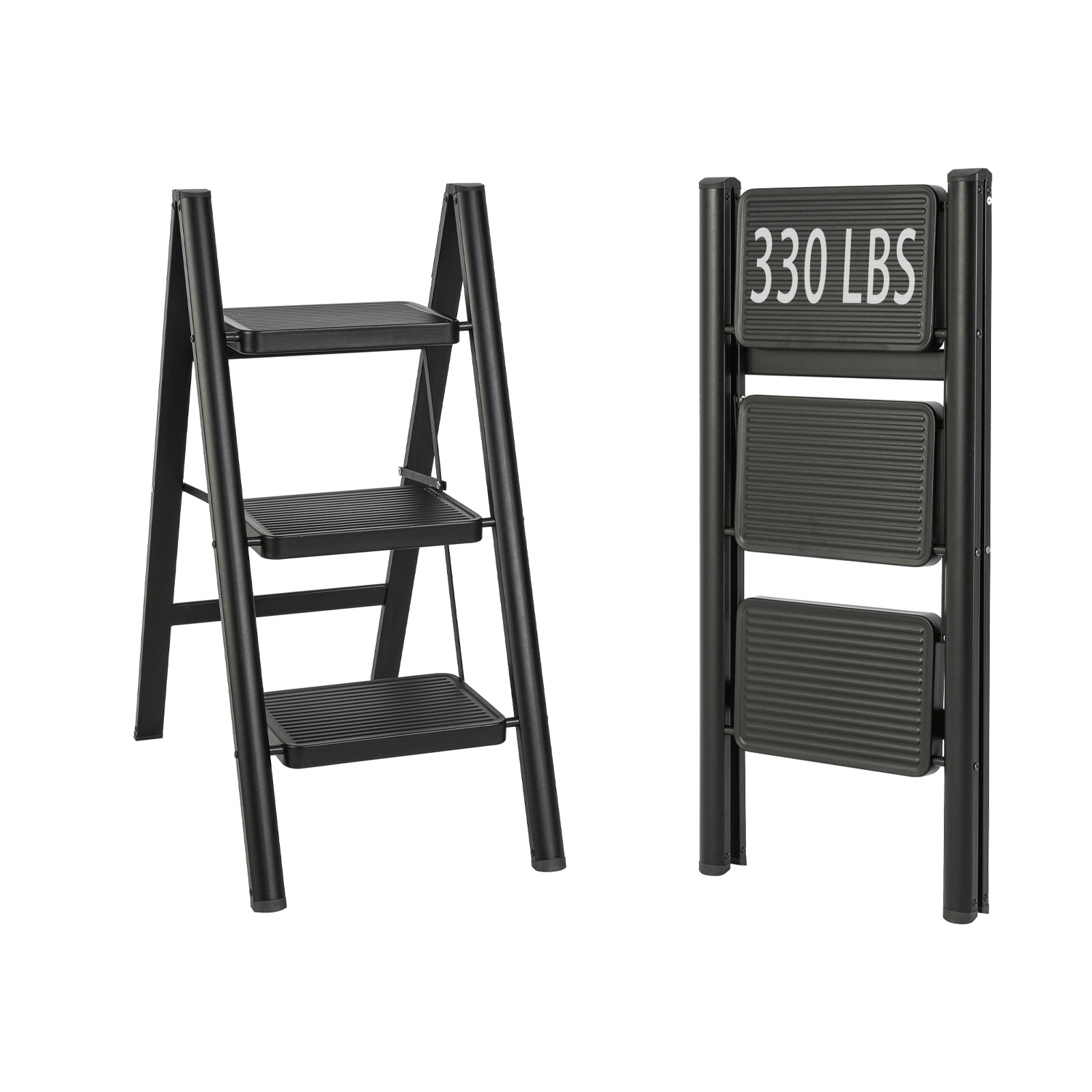 Taburete plegable de acero negro con capacidad de 330 libras de Maocao Hoom de 3 pasos - JL-F3-T3B