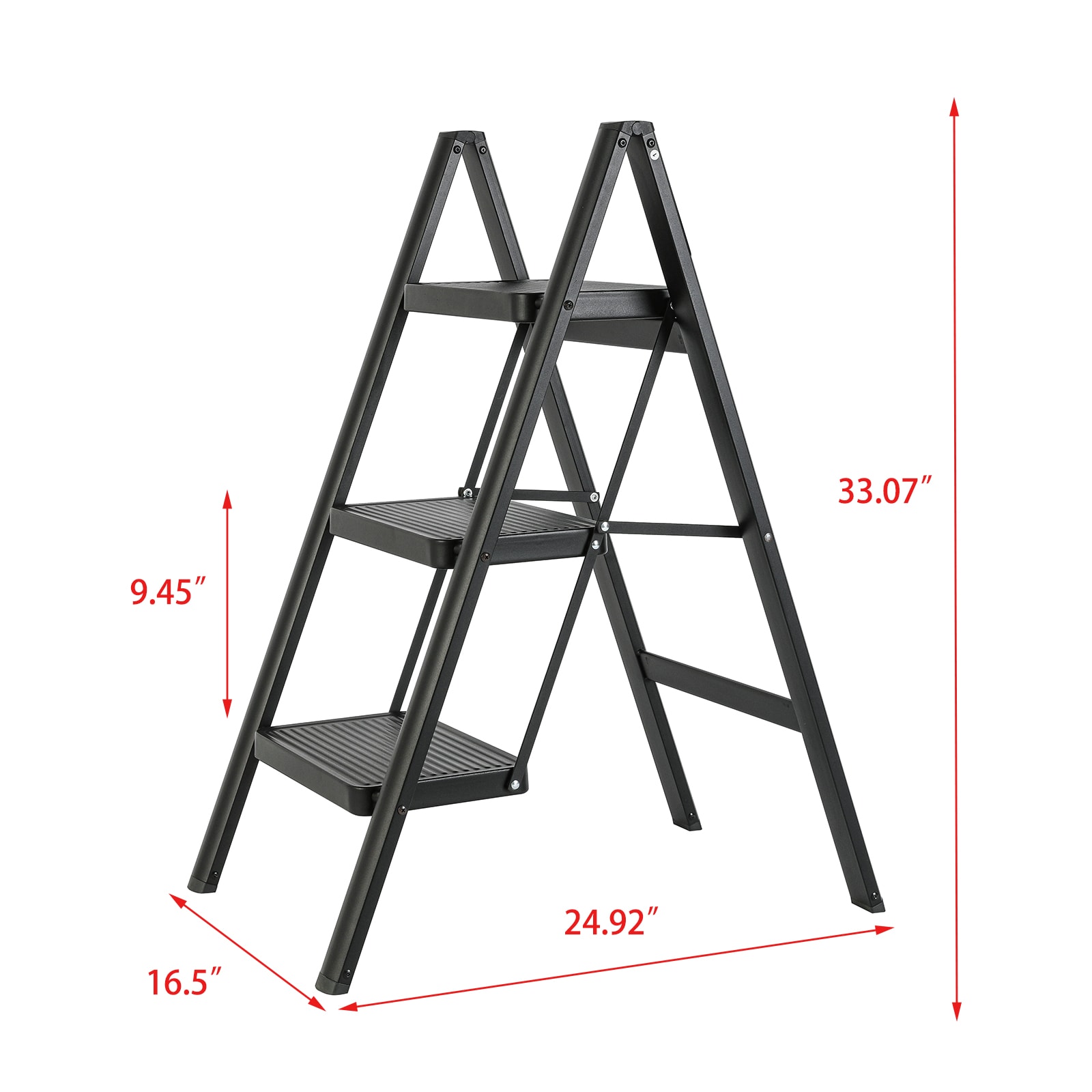Taburete plegable de acero negro con capacidad de 330 libras de Maocao Hoom de 3 pasos - JL-F3-T3B