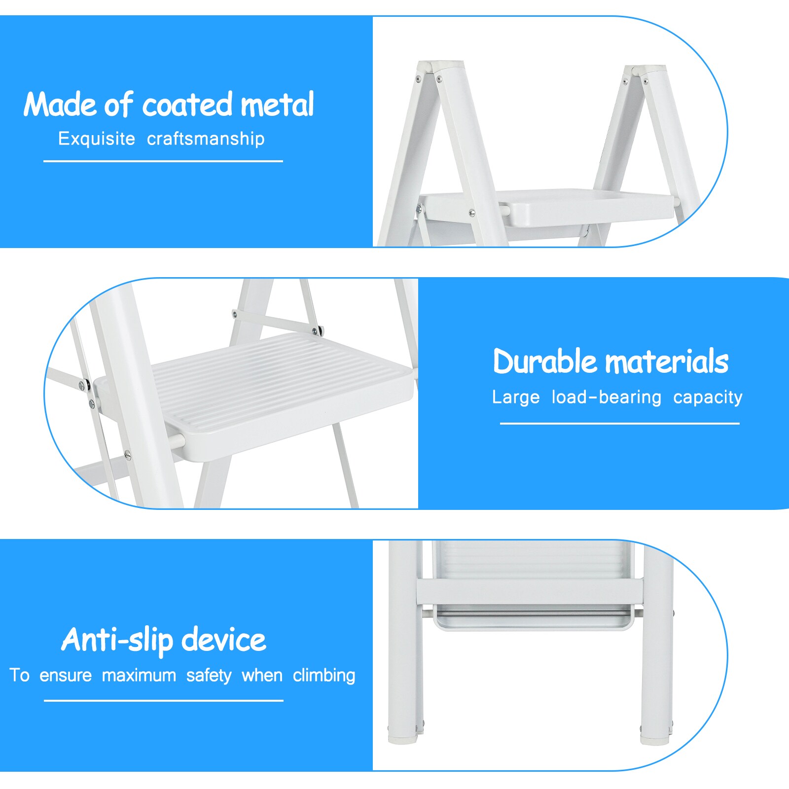 Taburete plegable de acero blanco Maocao Hoom con capacidad de 150 kg - Paso de 3 niveles