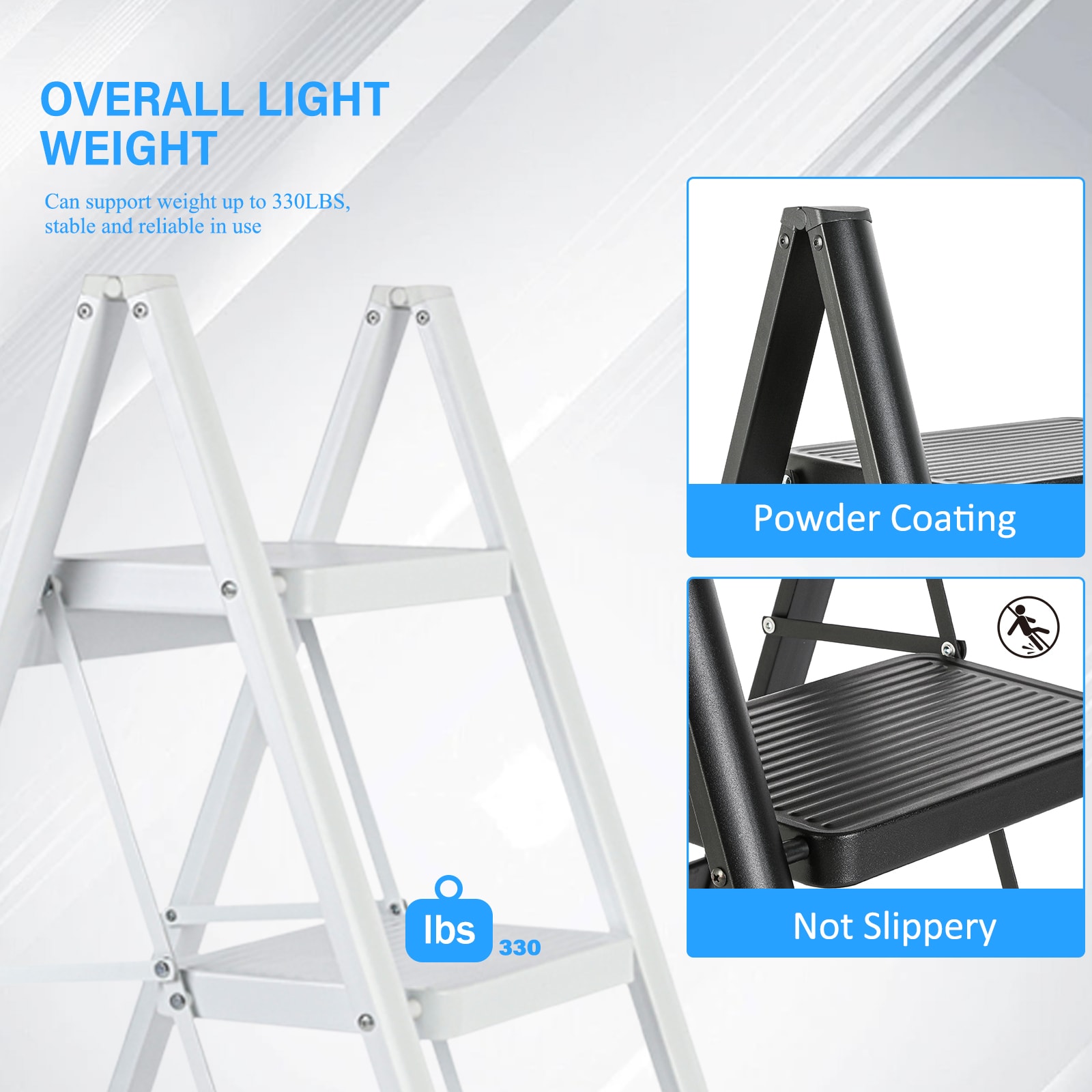 Taburete plegable de acero blanco Maocao Hoom con capacidad de 150 kg - Paso de 3 niveles