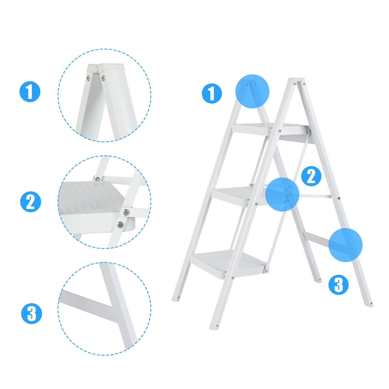 Taburete plegable de acero blanco Maocao Hoom con capacidad de 150 kg - Paso de 3 niveles