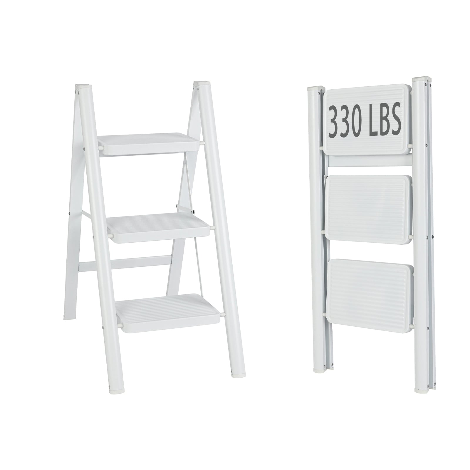 Taburete plegable de acero blanco Maocao Hoom con capacidad de 150 kg - Paso de 3 niveles