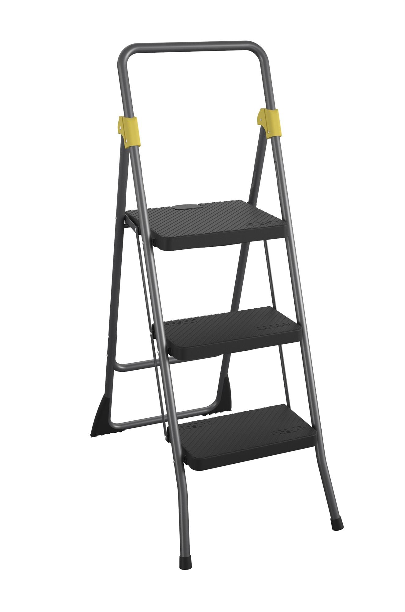 Escalón de acero gris plegable Cosco de 3 peldaños con capacidad de 300 lbs. (136 kg)