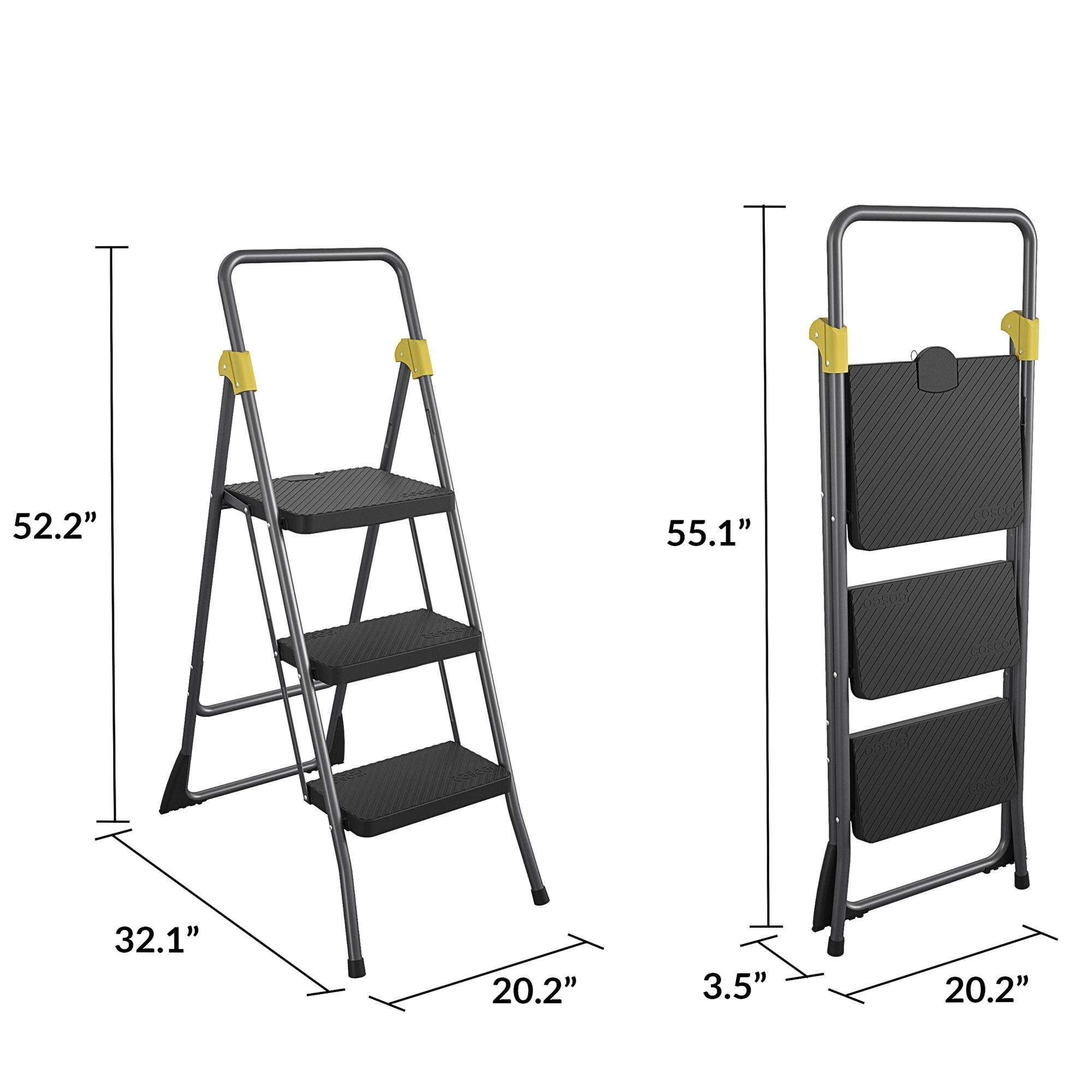 Escalón de acero gris plegable Cosco de 3 peldaños con capacidad de 300 lbs. (136 kg)