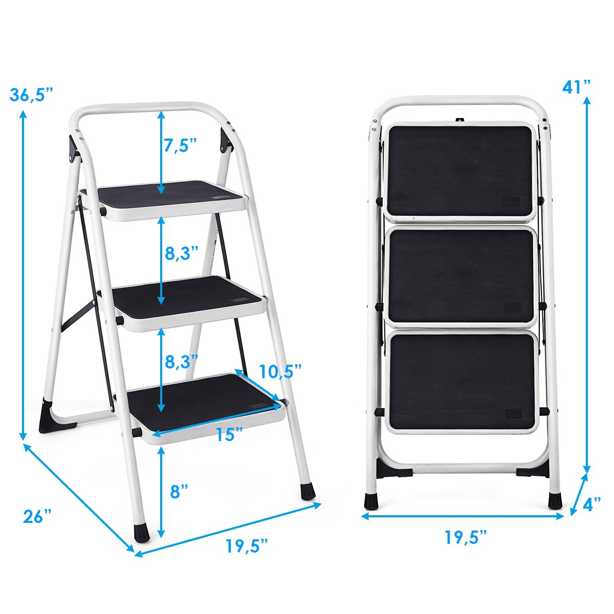 Taburete Plegable de Acero Negro WELLFOR 3.01 con Capacidad de 330 lbs. - Paso de 3 Peldaños TL-HGY-35248