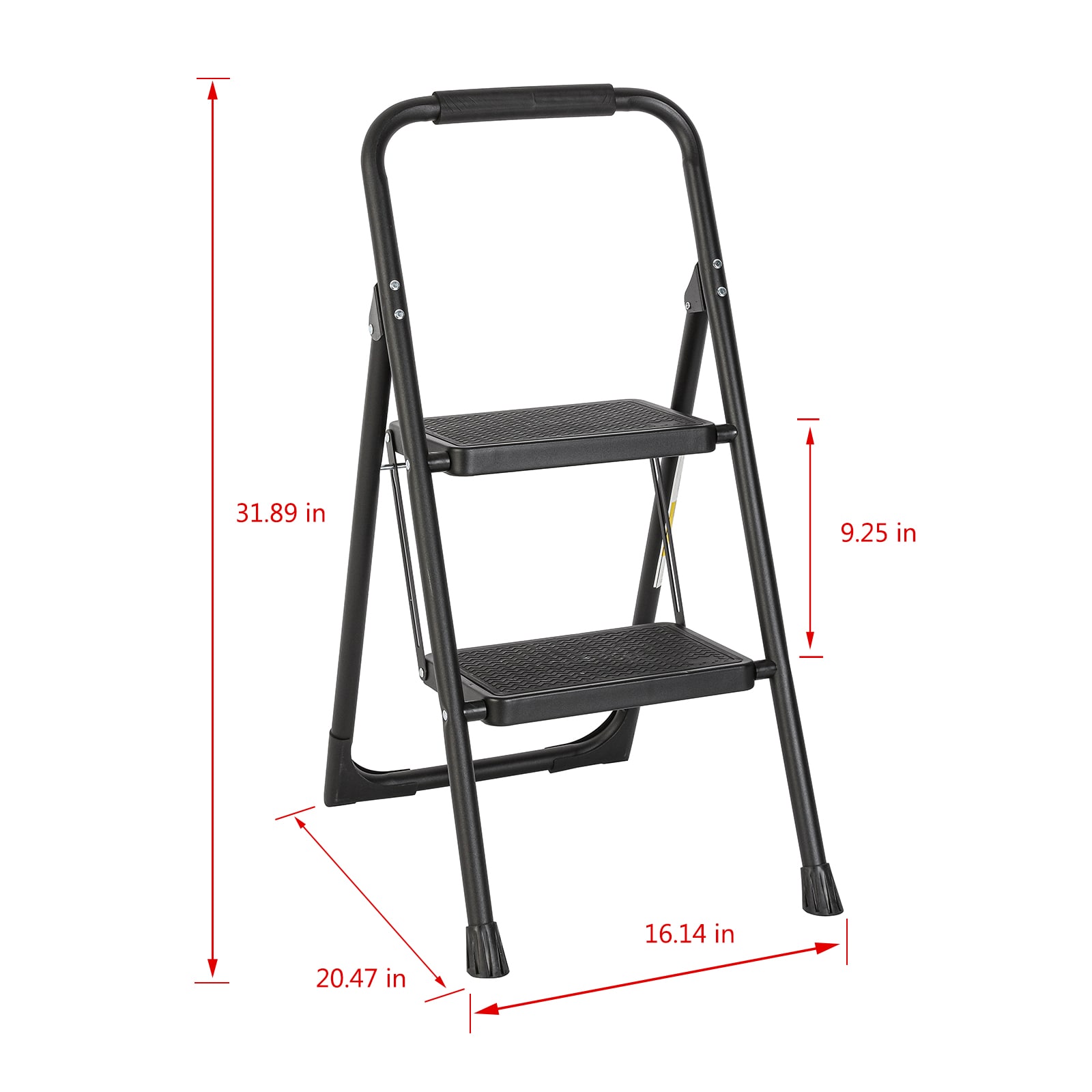 Banqueta plegable de acero negro Maocao Hoom 2 pasos con capacidad de 330 lb